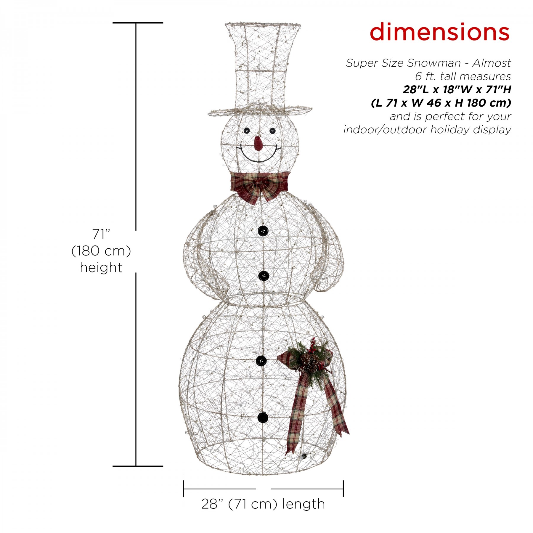 Gold Wire Snowman Décor with 100 Warm White LED Lights -XLrg