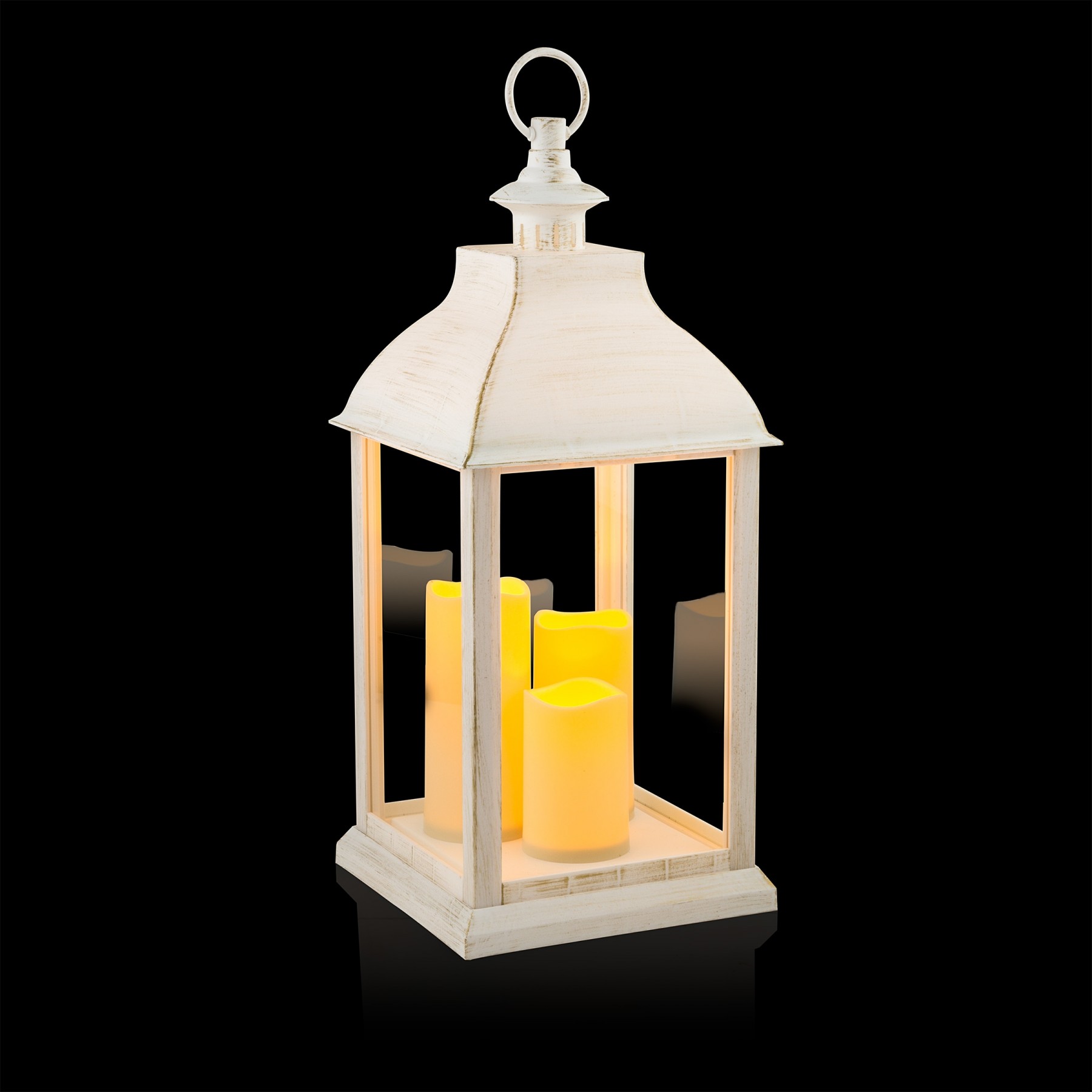 14 Hexagonal Candlelit Iron Lantern with LED Lights Black/White - Alpine Corporation