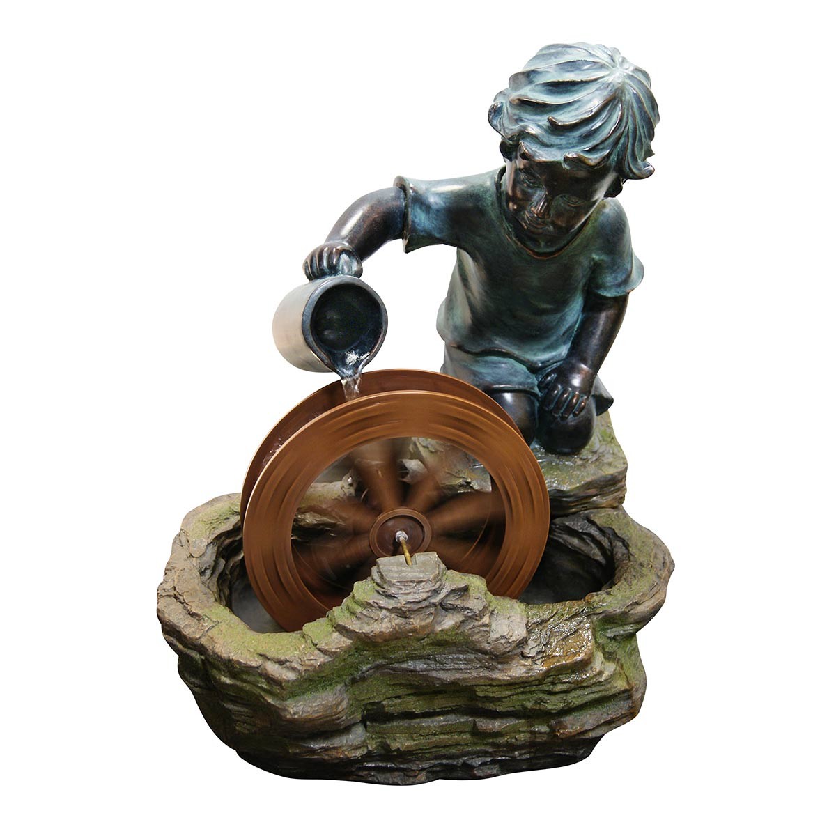 20" Tall Boy with Water Wheel Fountain | Garden and Pond Depot