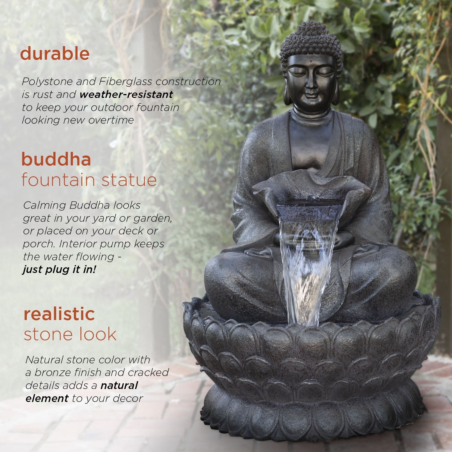Buddha Zen Fountain with LED Light | Garden and Pond Depot