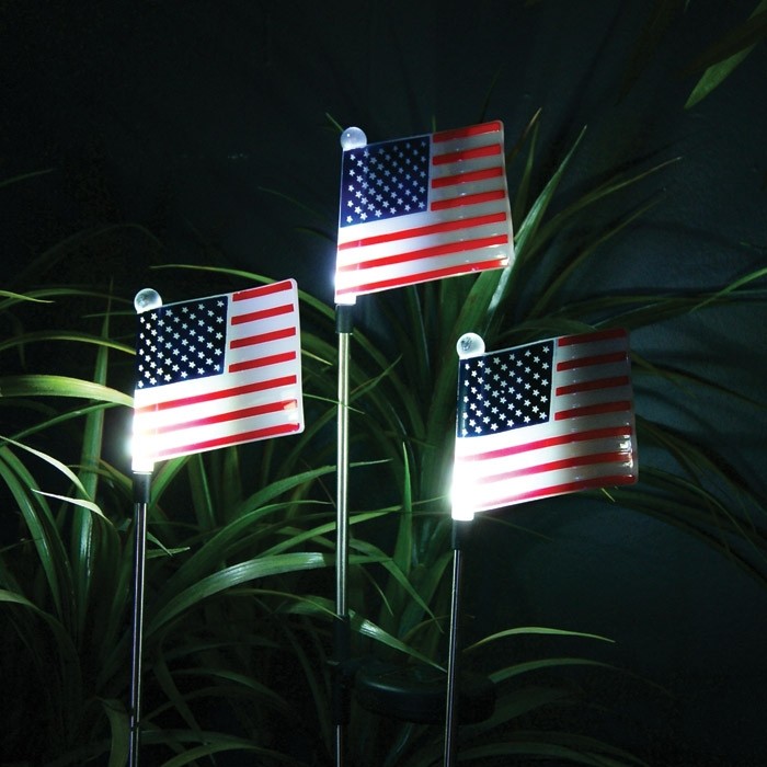 Solar USA Flag Stake with White LED Lights