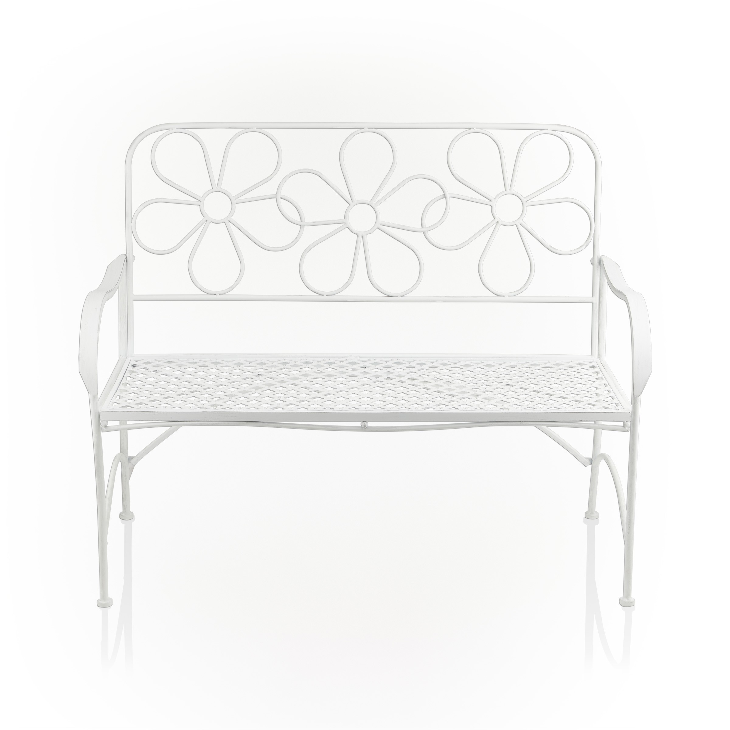 Alpine Corporation Daisy Metal Garden Bench, White