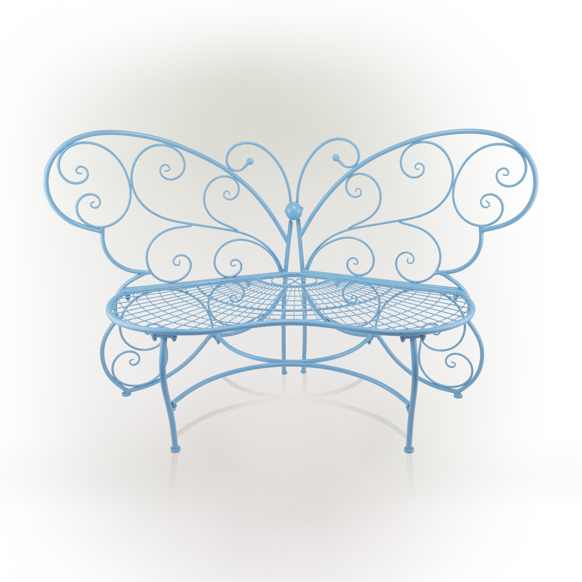 Alpine Corporation 62"L Indoor/Outdoor 2 Person Metal Butterfly Shaped Garden Bench, Blue