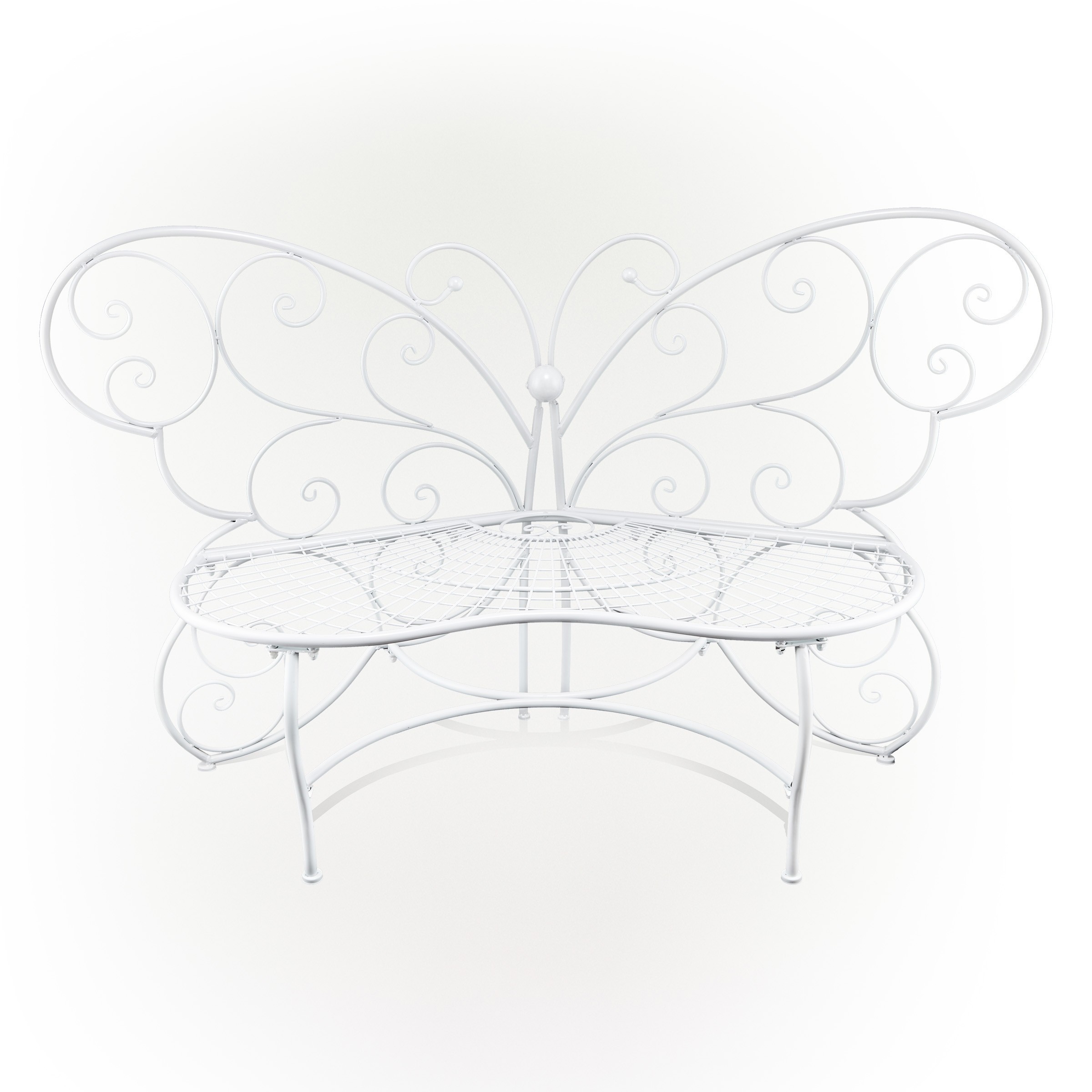 Alpine Corporation 62"L Indoor/Outdoor 2 Person Metal Butterfly Shaped Garden Bench, White