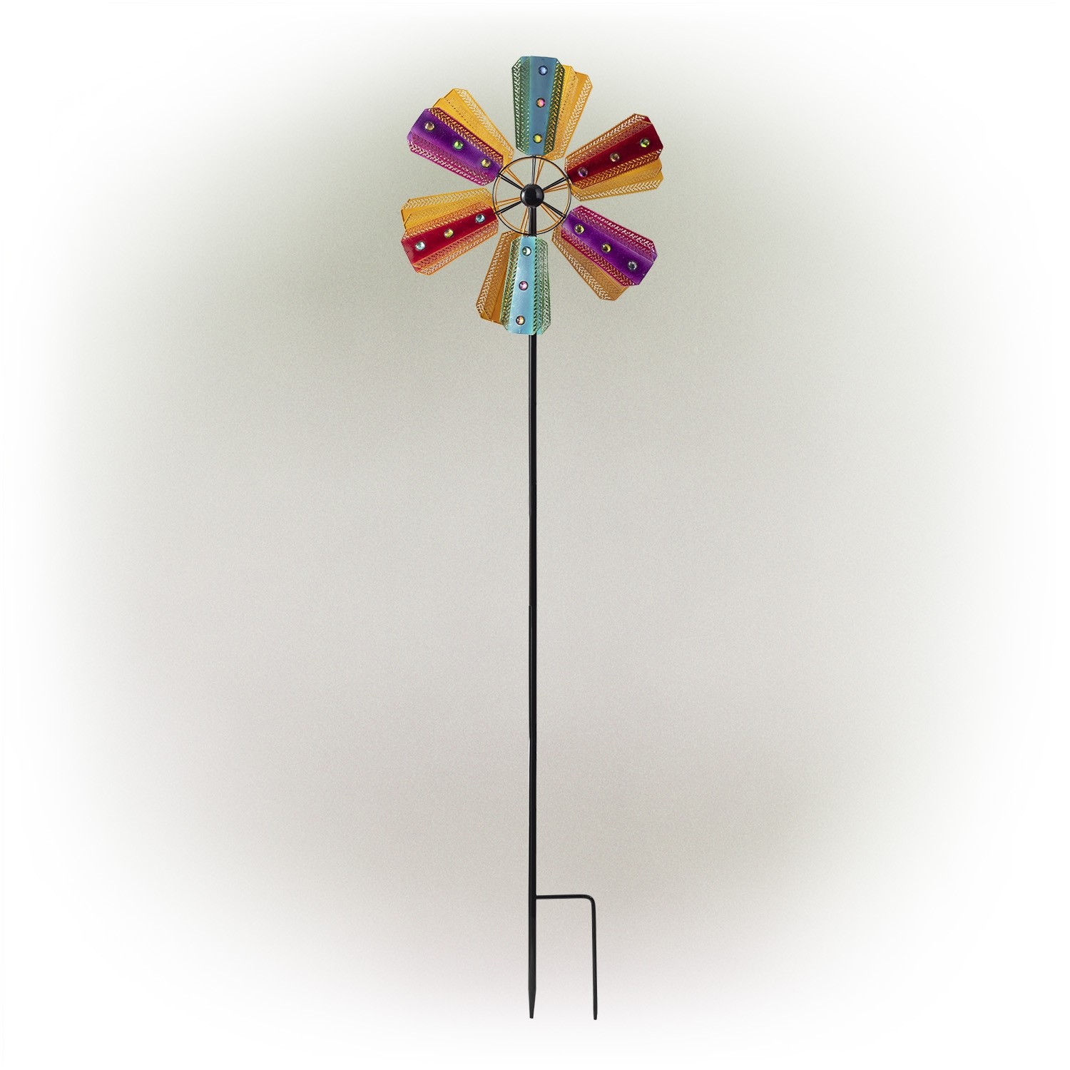 86" COLORFUL BEJEWELED WINDMILL SPINNER GARDEN STAKE 