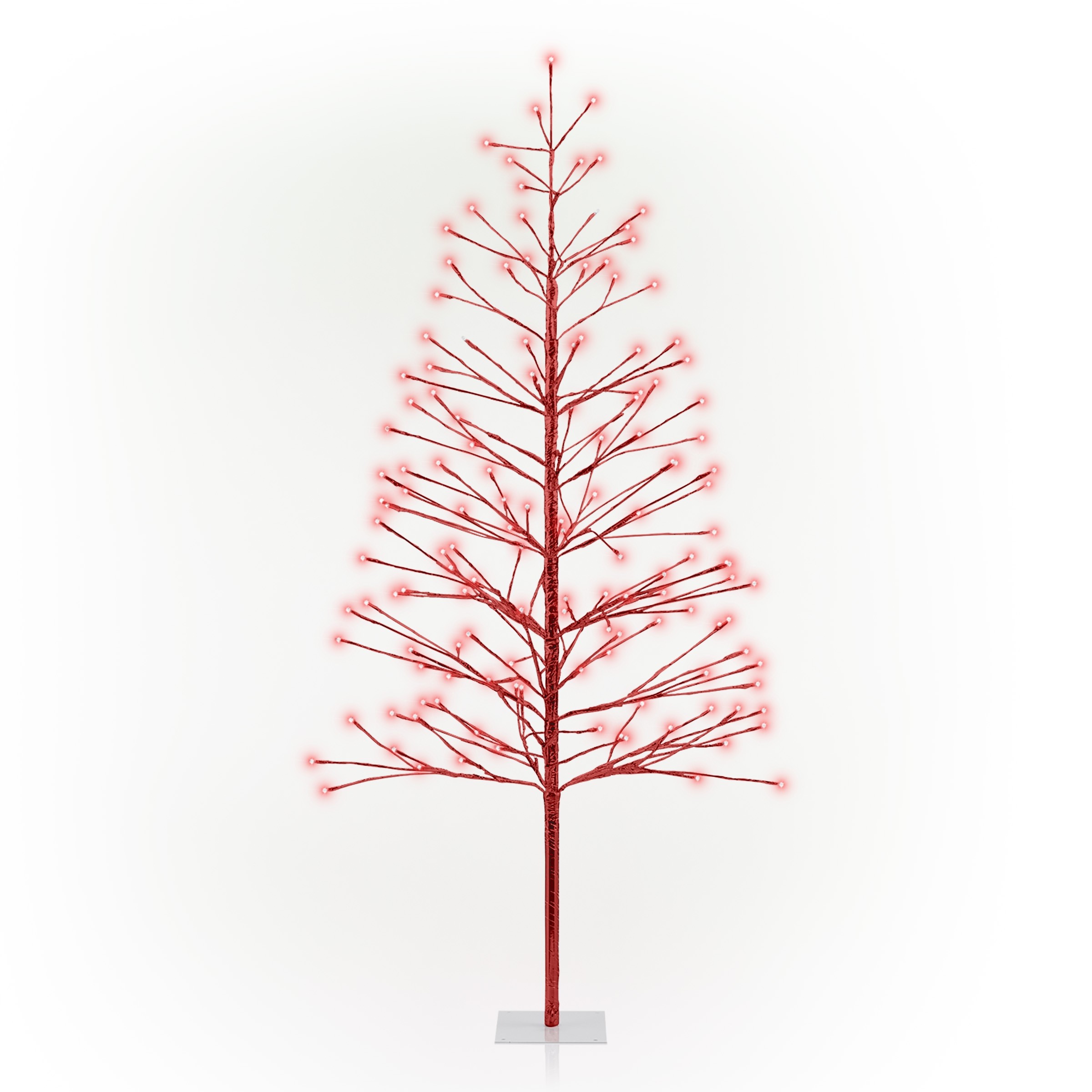 Alpine Corporation 60"H Indoor/Outdoor Artificial Christmas Tree with Red LED Lights, Silver