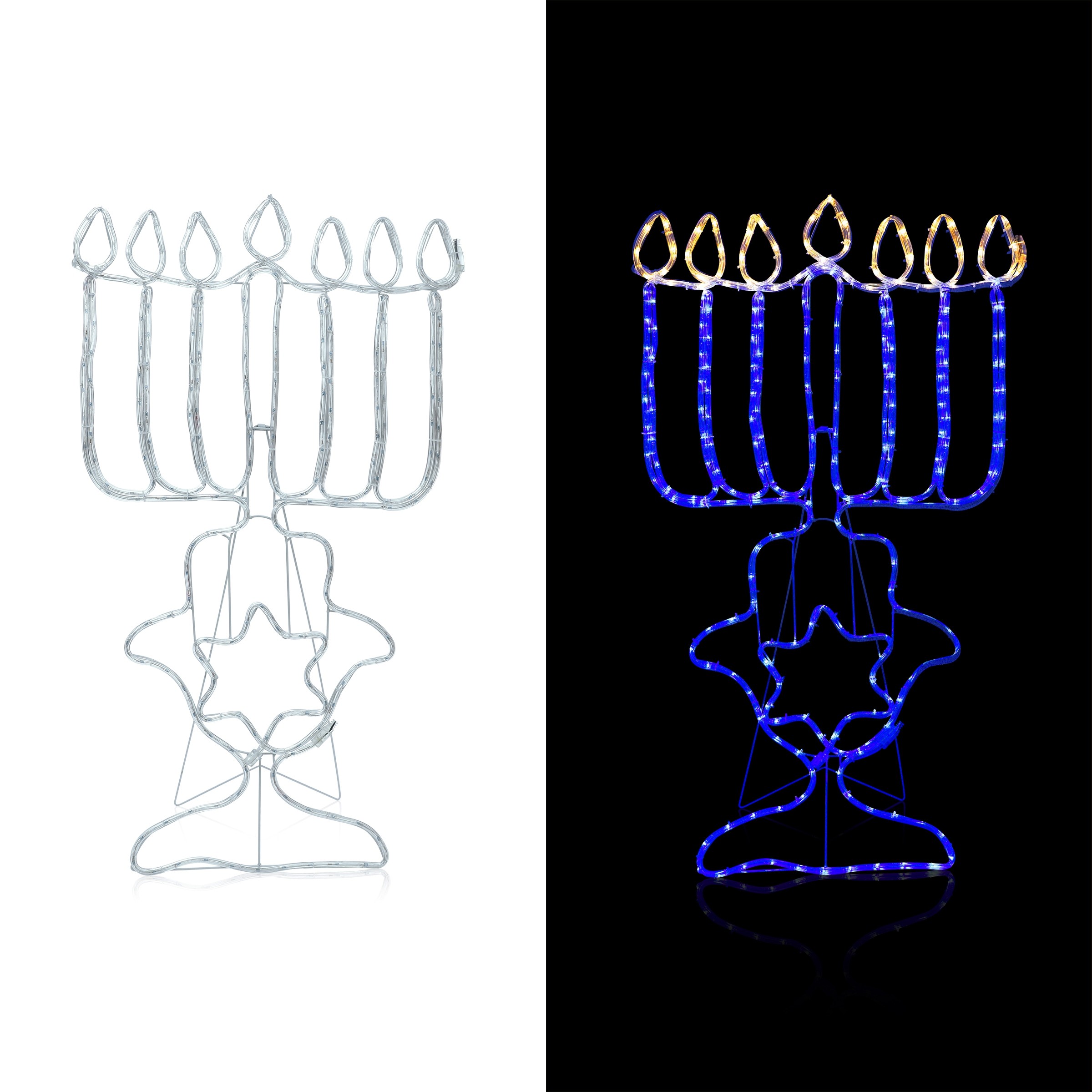 Alpine Corporation Hanukkah Menorah Decoration with Blue and White LED Lights