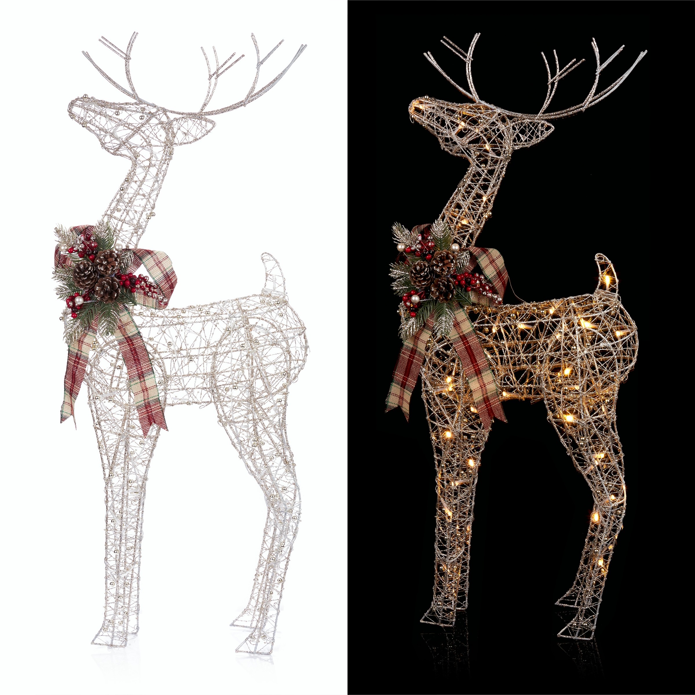 Gold Wire Christmas Reindeer Décor with White LEDs Large