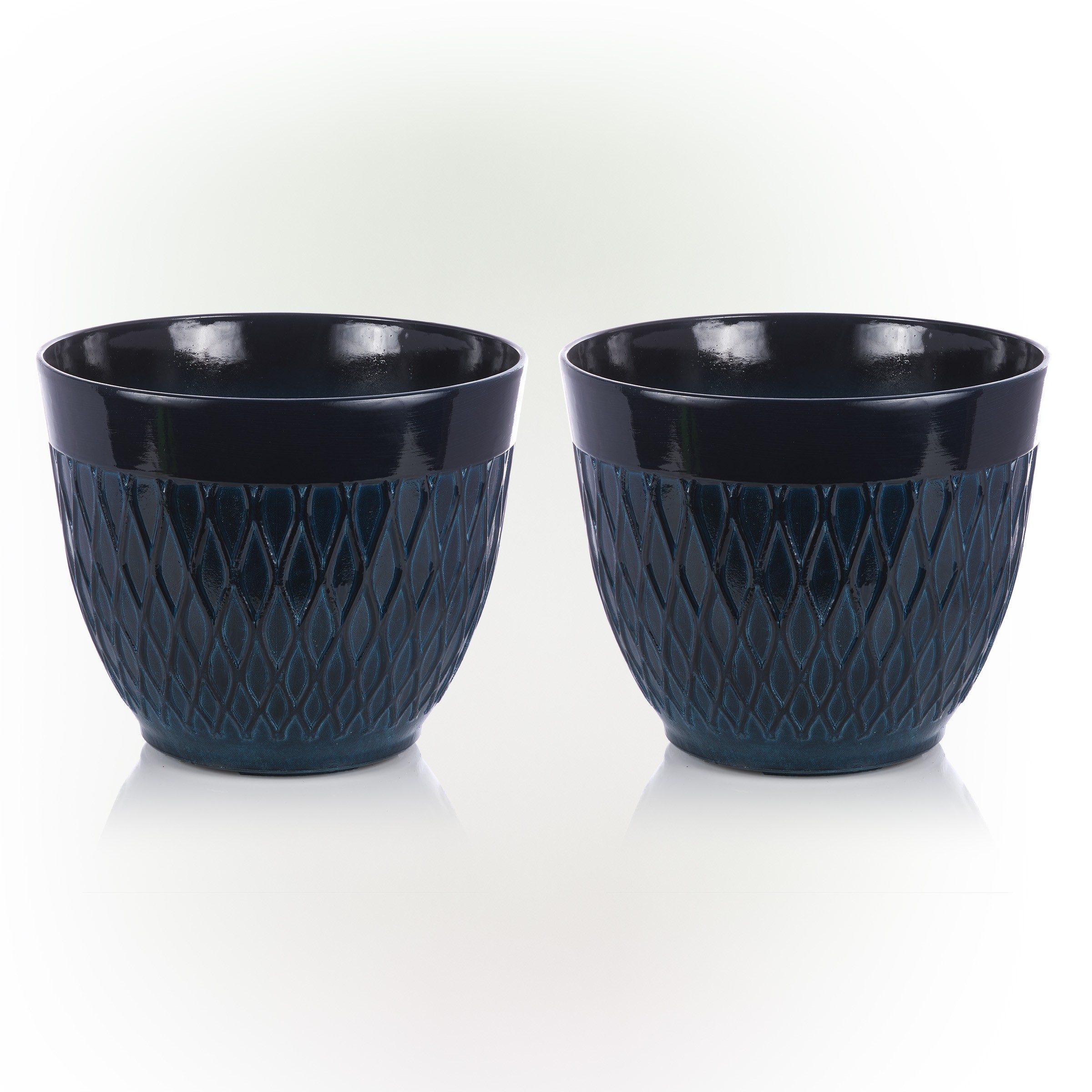 Alpine Corporation Indoor/Outdoor Stone-look Planters with Drainage Holes, Blue (Set of 2)