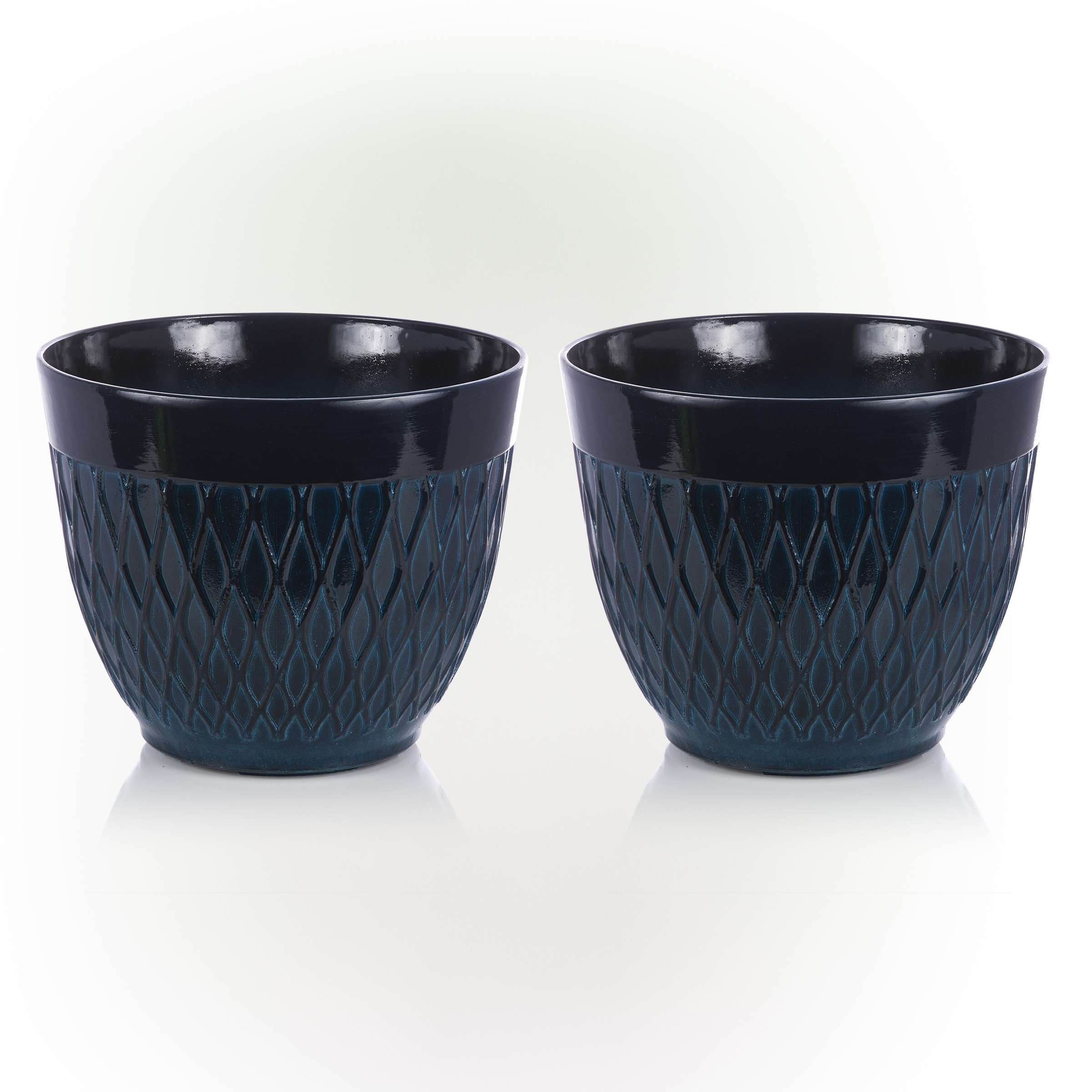 BLUE STONE-LOOK DIAMOND DESIGN PLANTER W/DRAINAGE-SET OF 2 