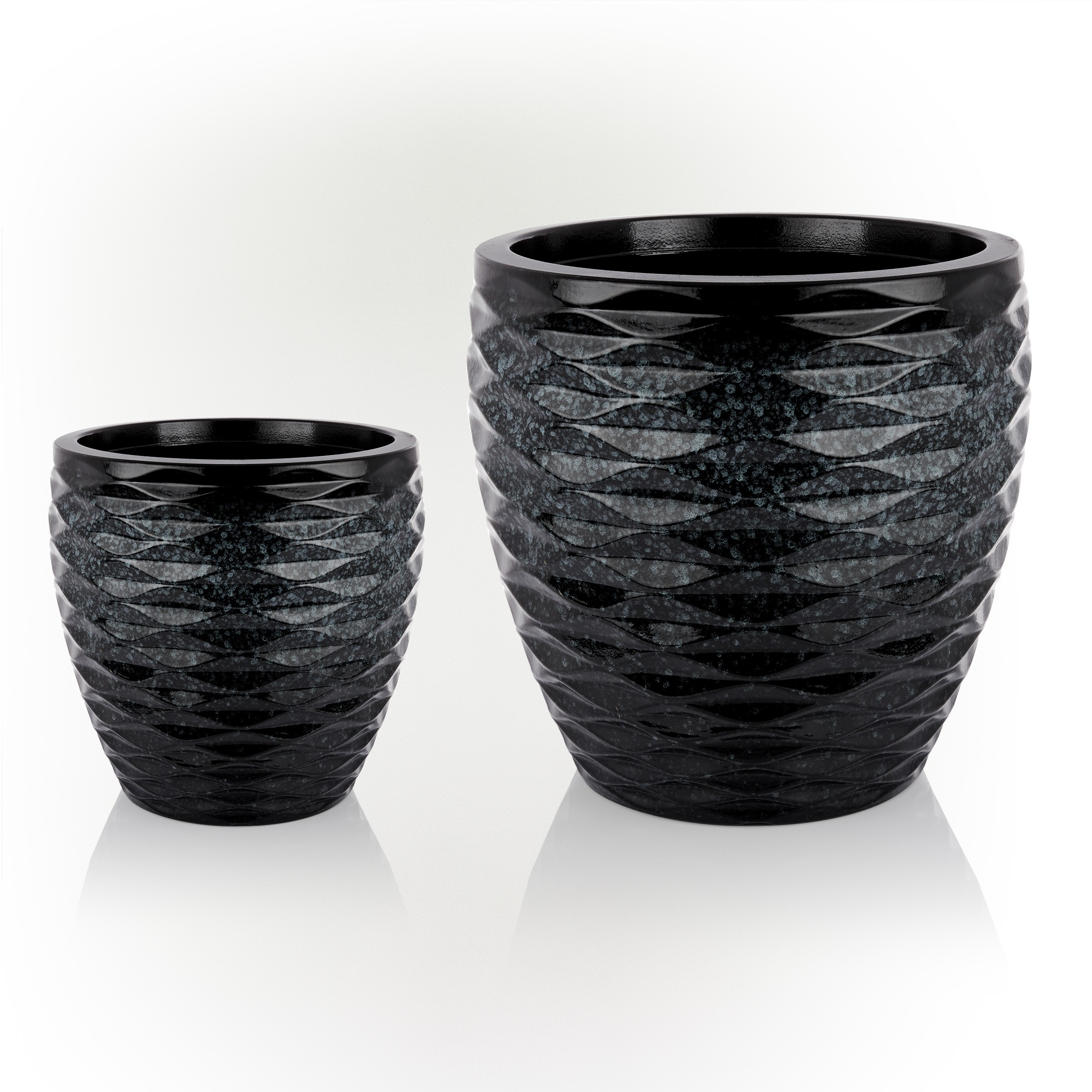 BLUE VASE PLANTER WITH ETCHED WAVES - SET OF 2 