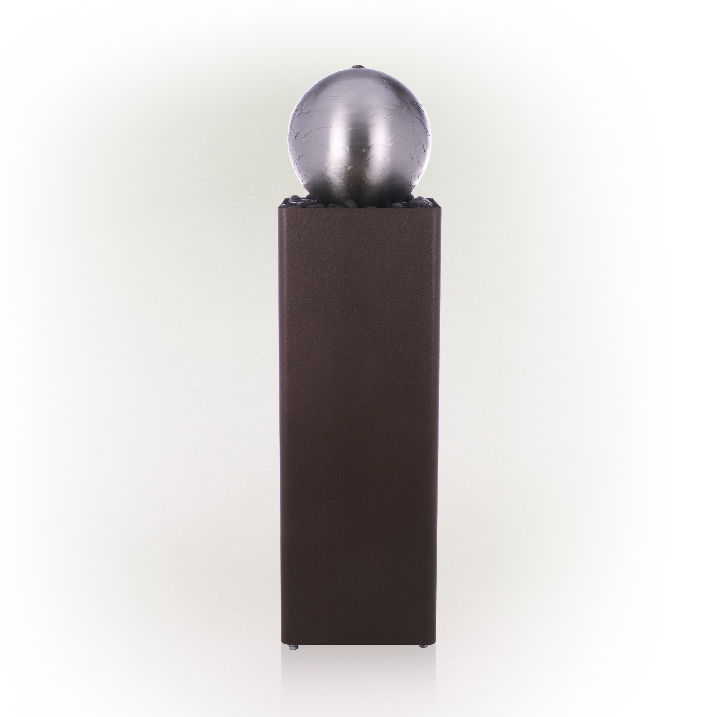 SELF-CONTAINED METAL ORB FOUNTAIN WITH RIVER STONES 