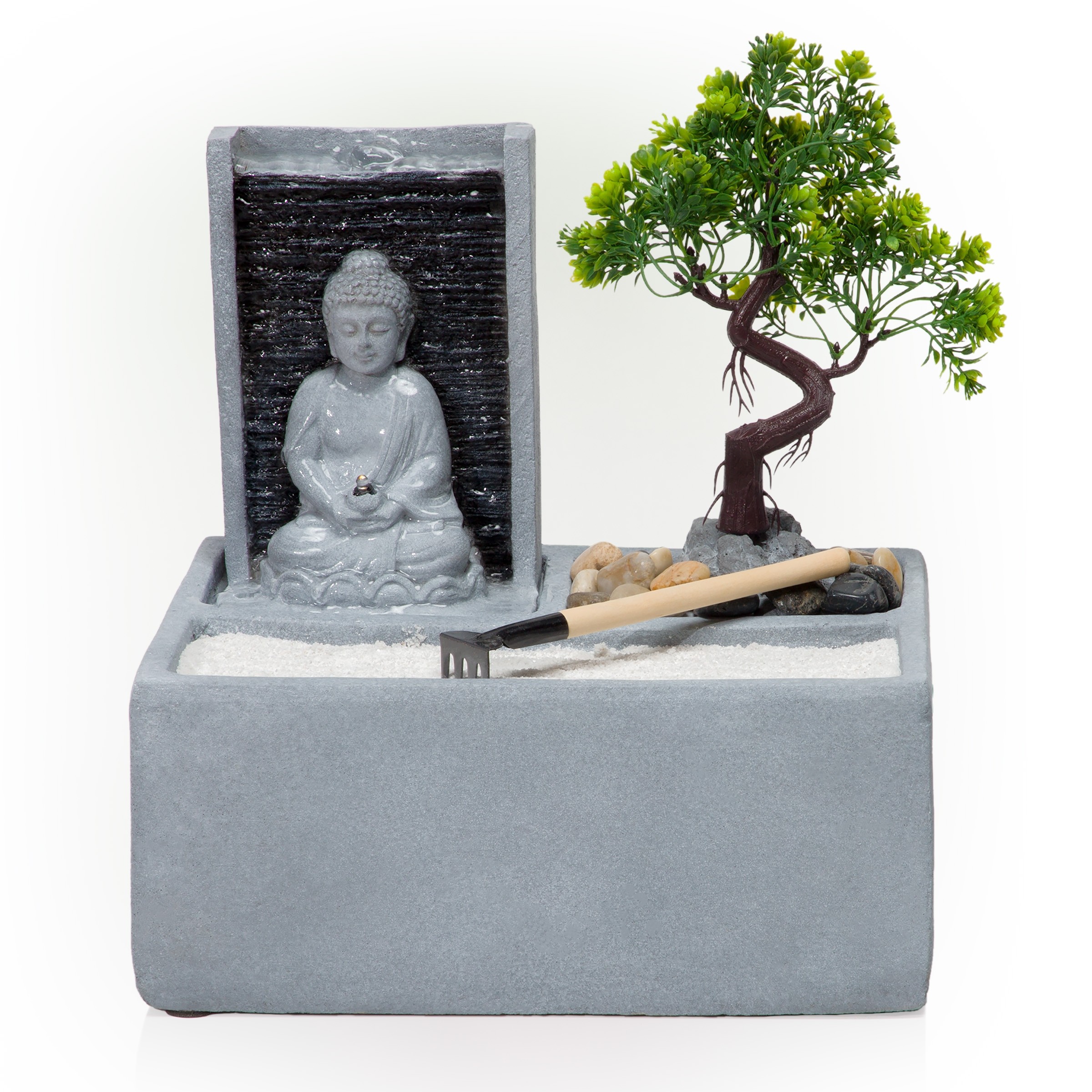 13" Buddha Bonsai Garden Tabletop Fountain with LED Light