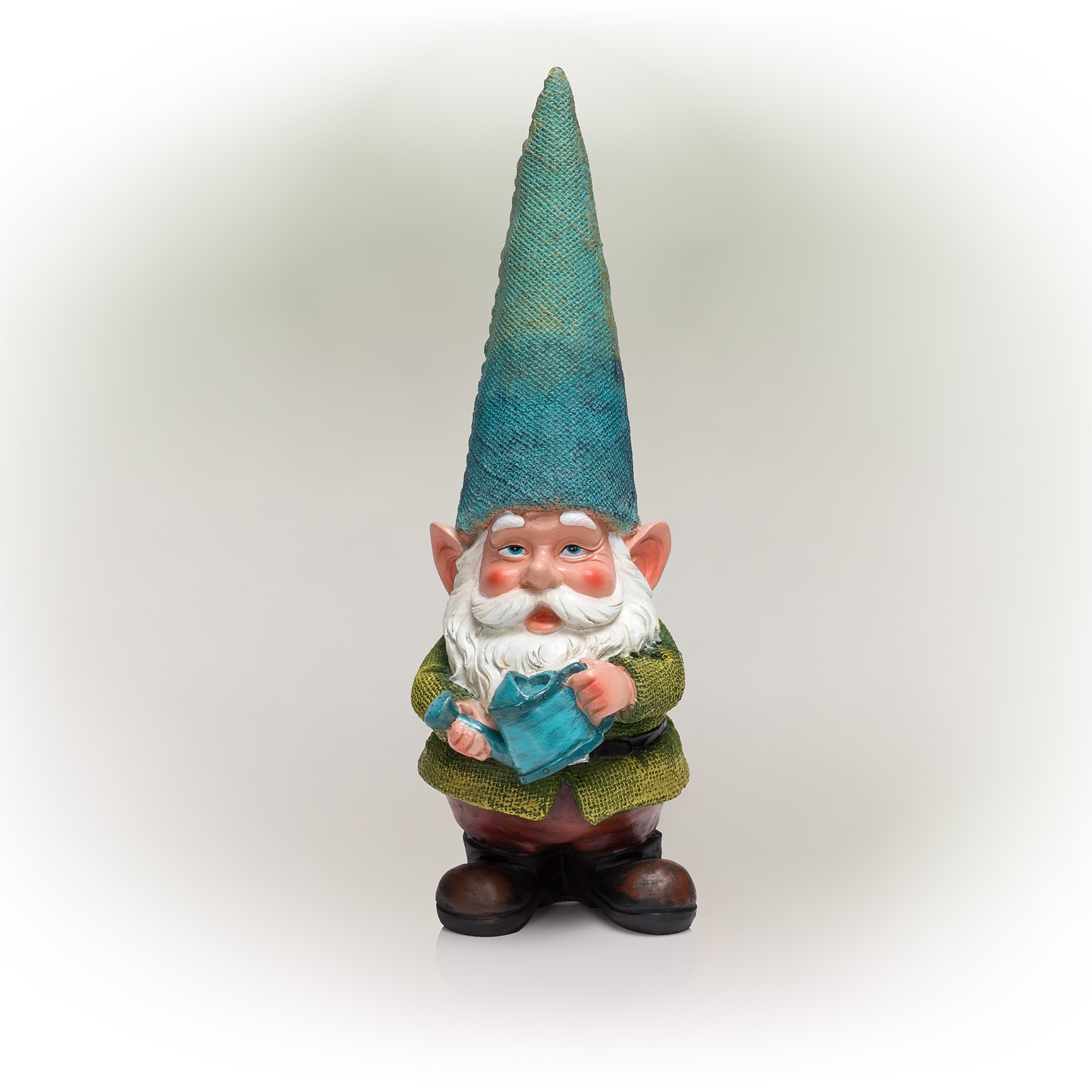 15" Blue Hat Gnome Garden Statue with Blue Water Can on Hand