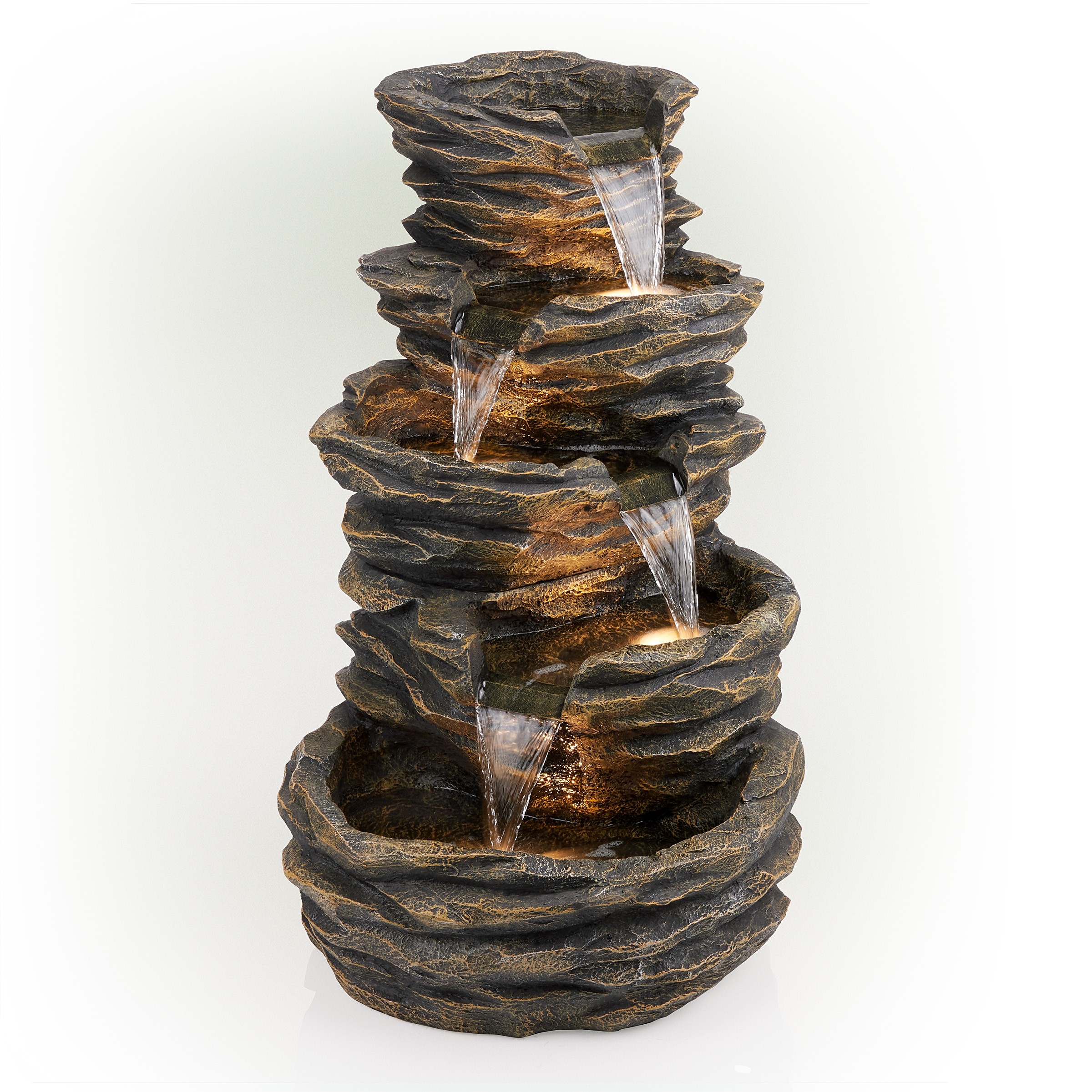 ALPINE 39" HIGH 5-LEVEL ROCK POND FOUNTAIN WITH LIGHTS 
