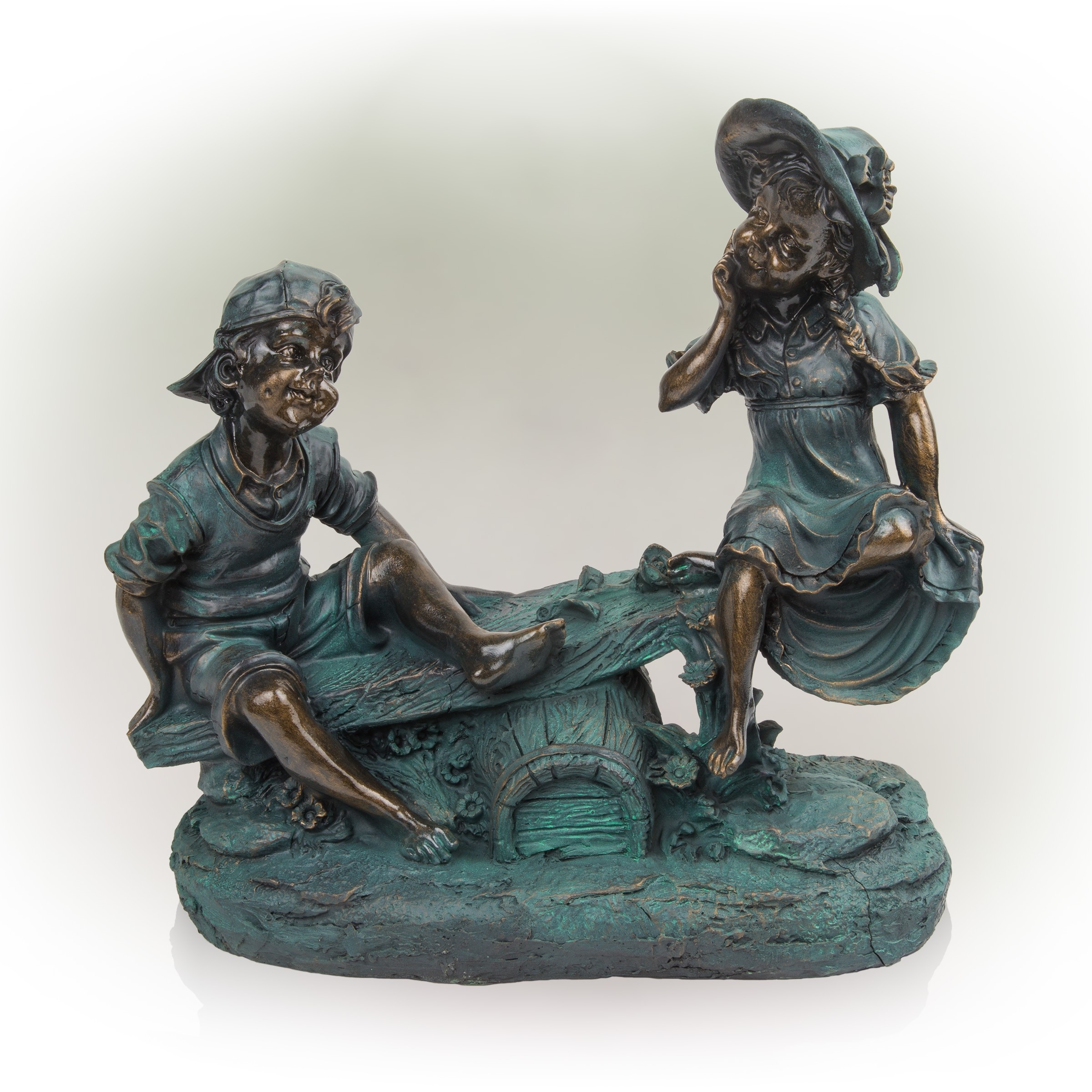 14" TALL GIRL AND BOY PLAYING ON TEETER TOTTER STATUE 