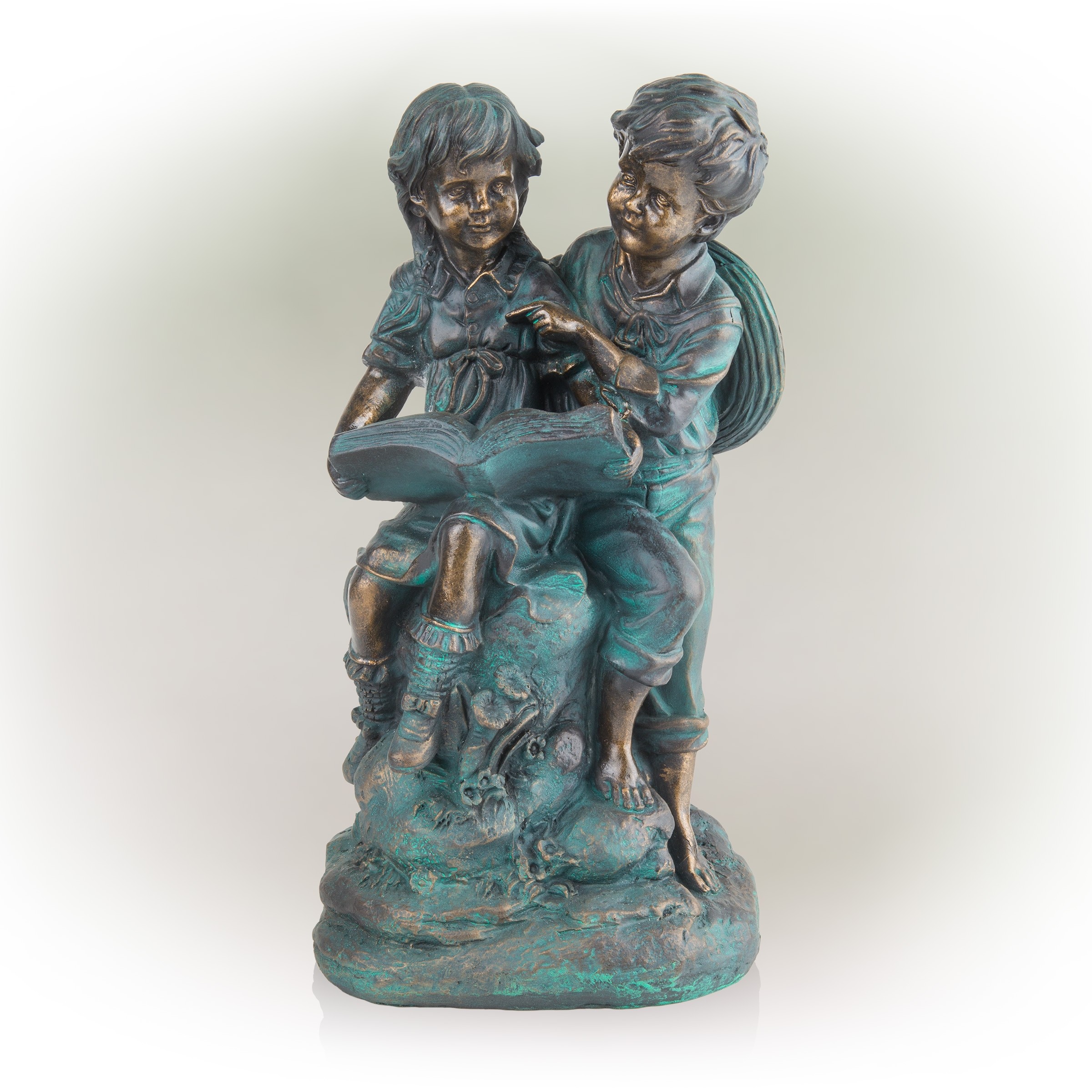 16" Tall Girl and Boy Reading Together Statue