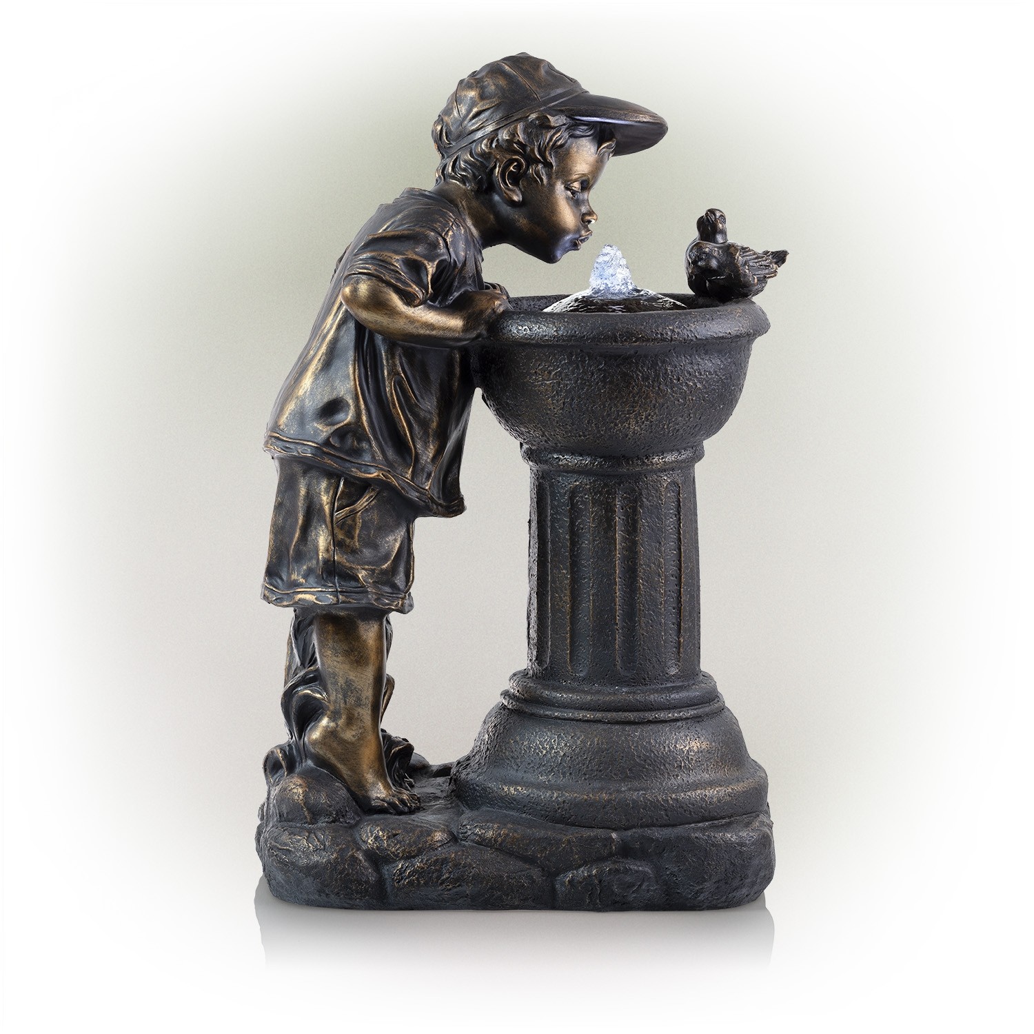 27" BOY DRINKING WATER OUT OF FOUNTAIN WITH LED LIGHT 