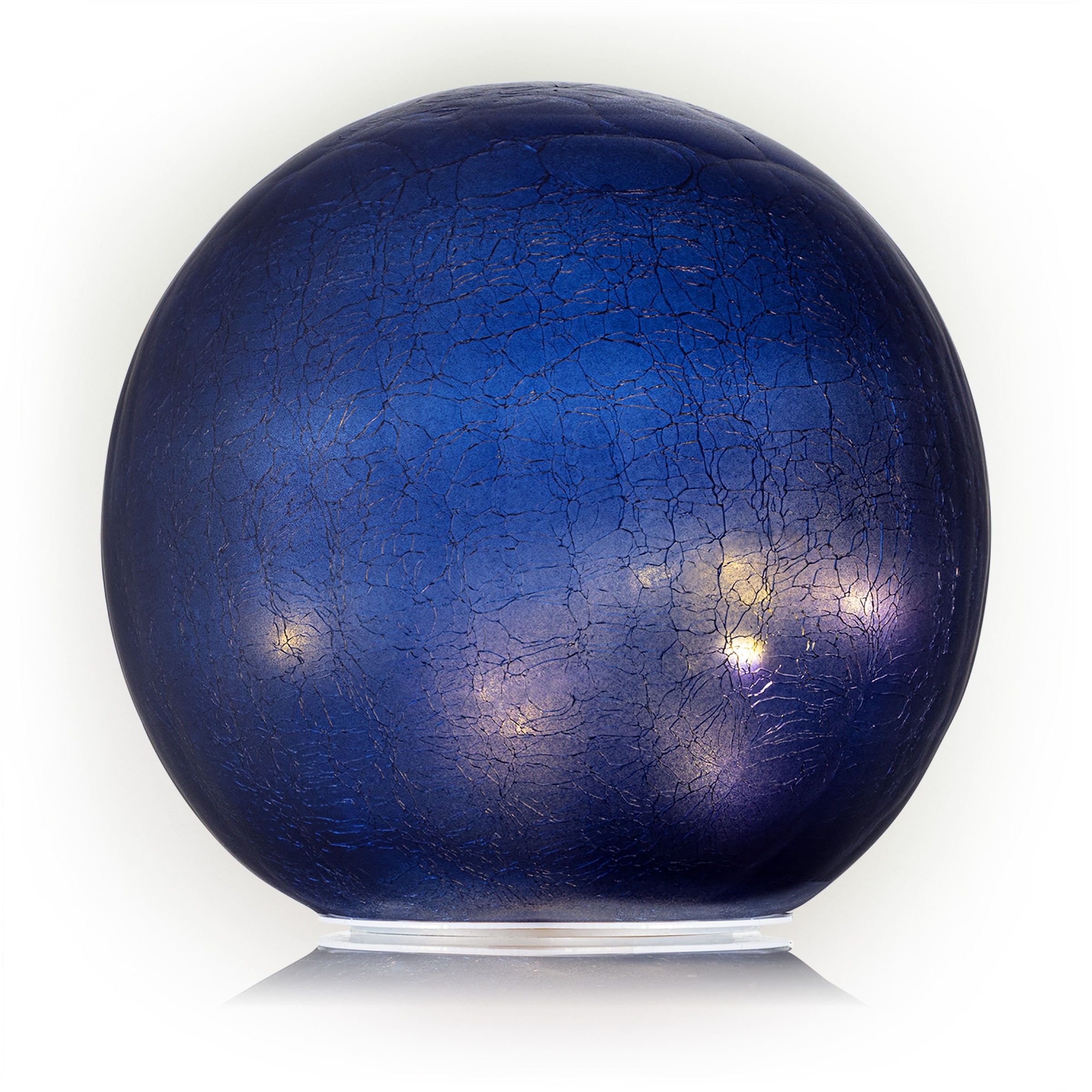 BLUE TEXTURED GLASS GAZING GLOBE WITH LED LIGHTS 
