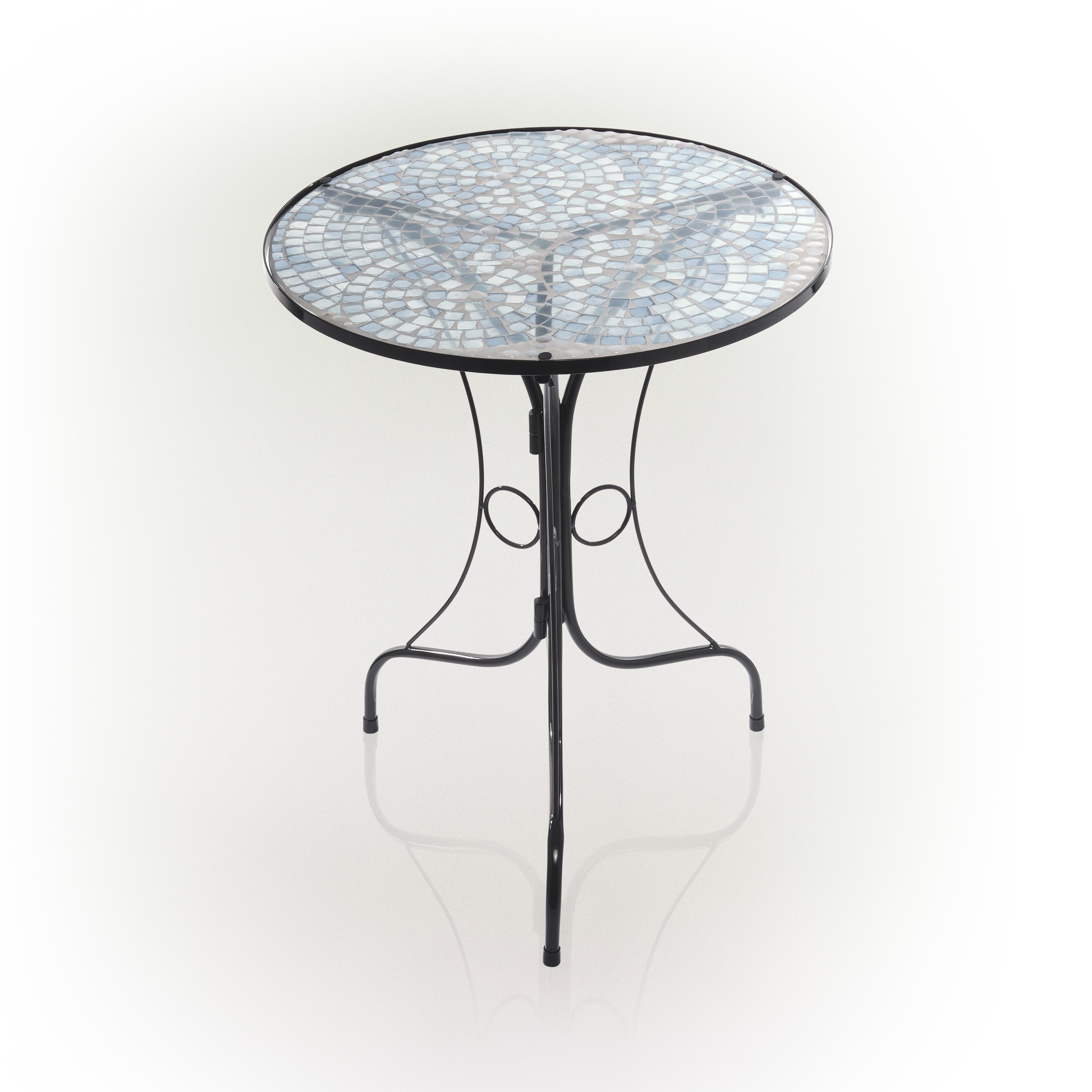 Alpine Corporation 18" Round Indoor/Outdoor Metal Decorative Table with Blue Mosaic Tile Top