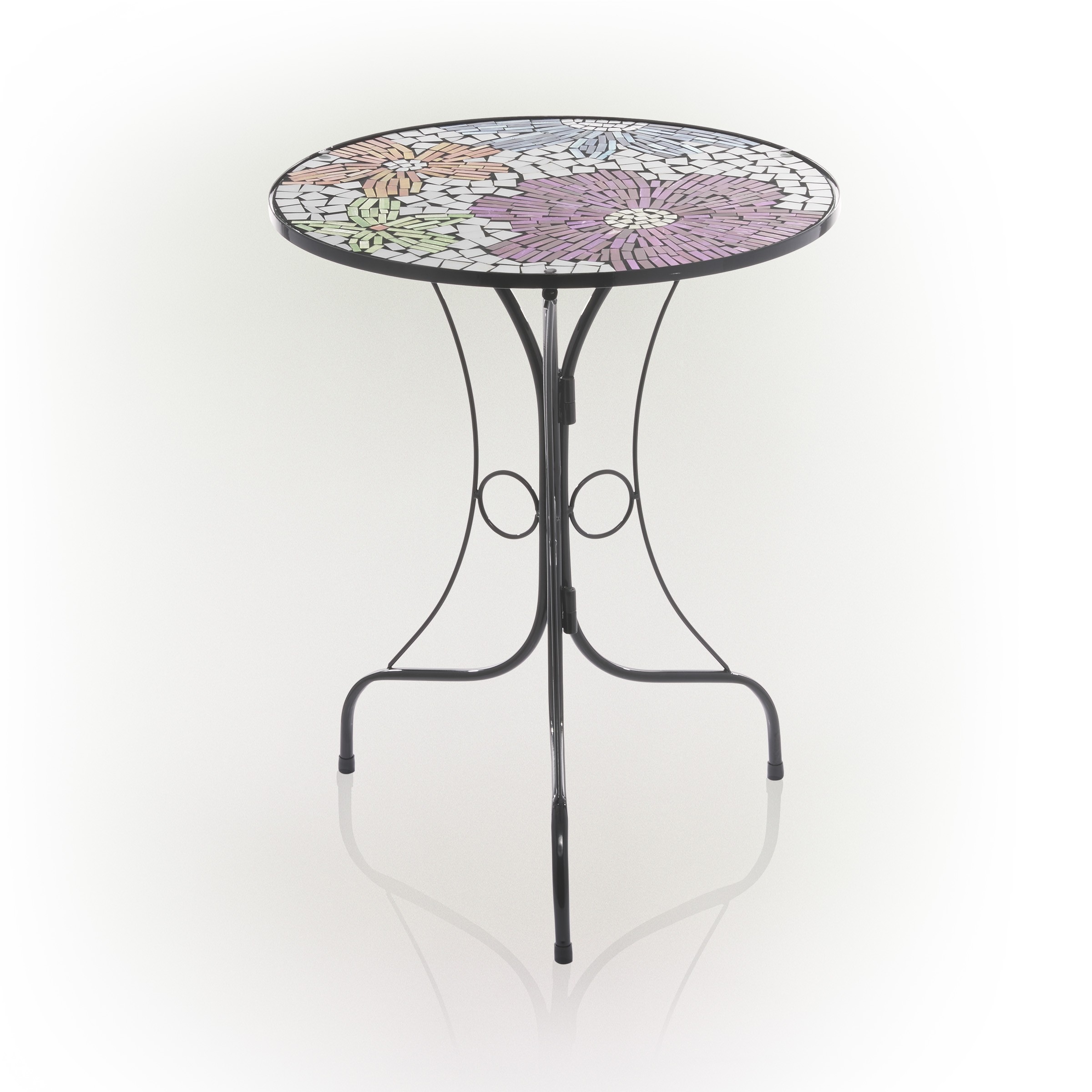 Alpine Corporation 18" Round Indoor/Outdoor Metal Decorative Table with Multicolor Floral Mosaic Tile Top