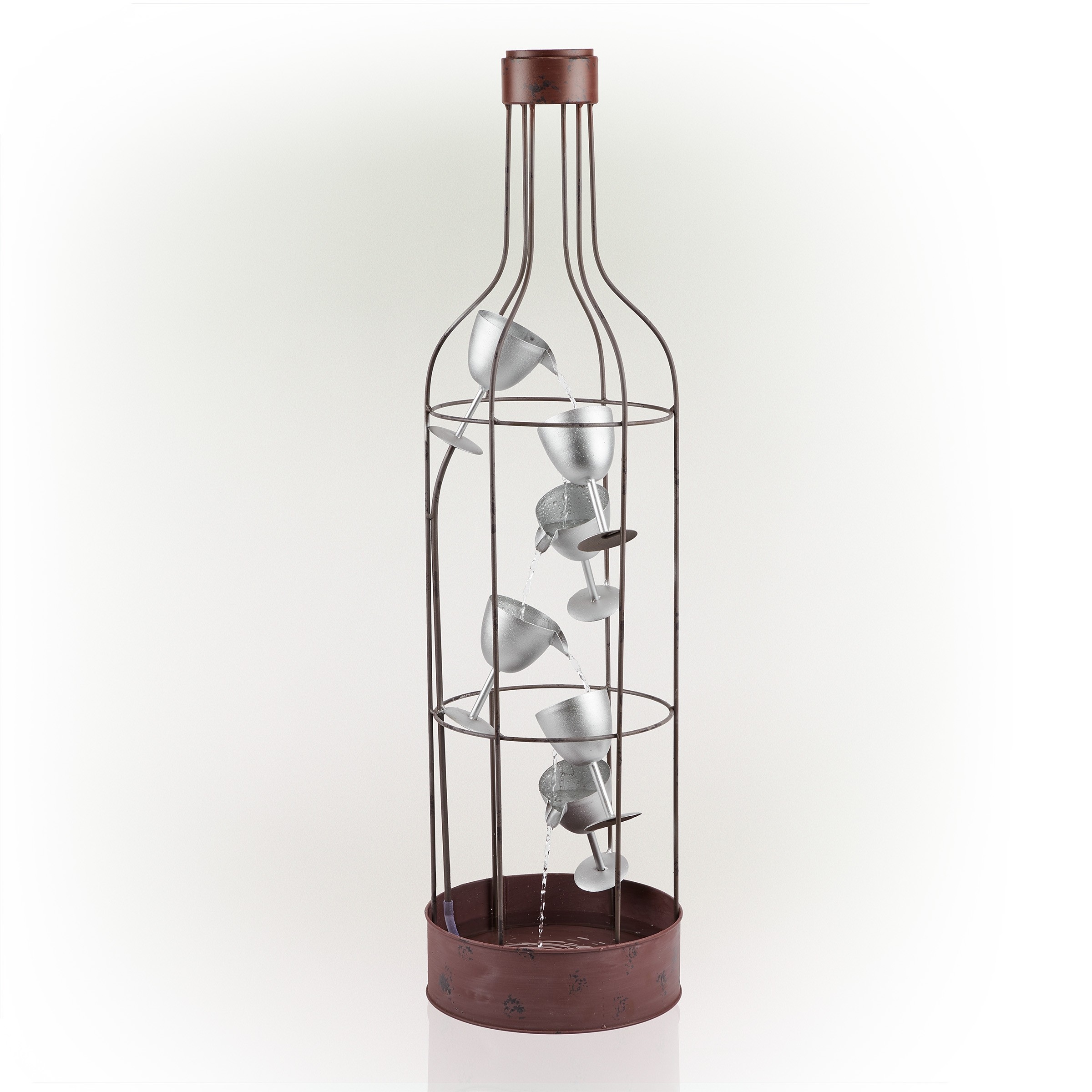 44" BOTTLE SHAPED FOUNTAIN WITH TIERING WINE GLASSES