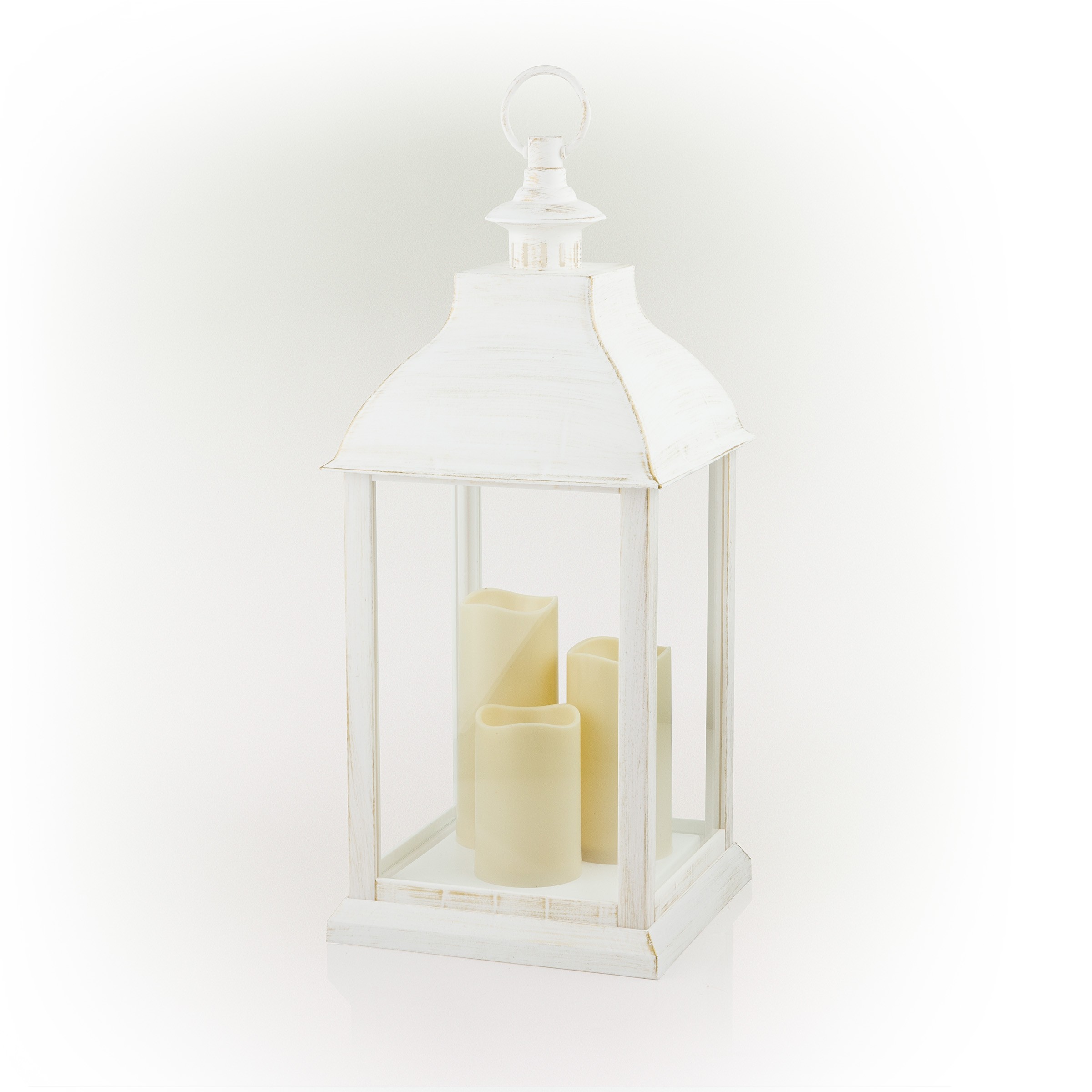 22 Candlelit Lantern with LED Lights White - Alpine Corporation