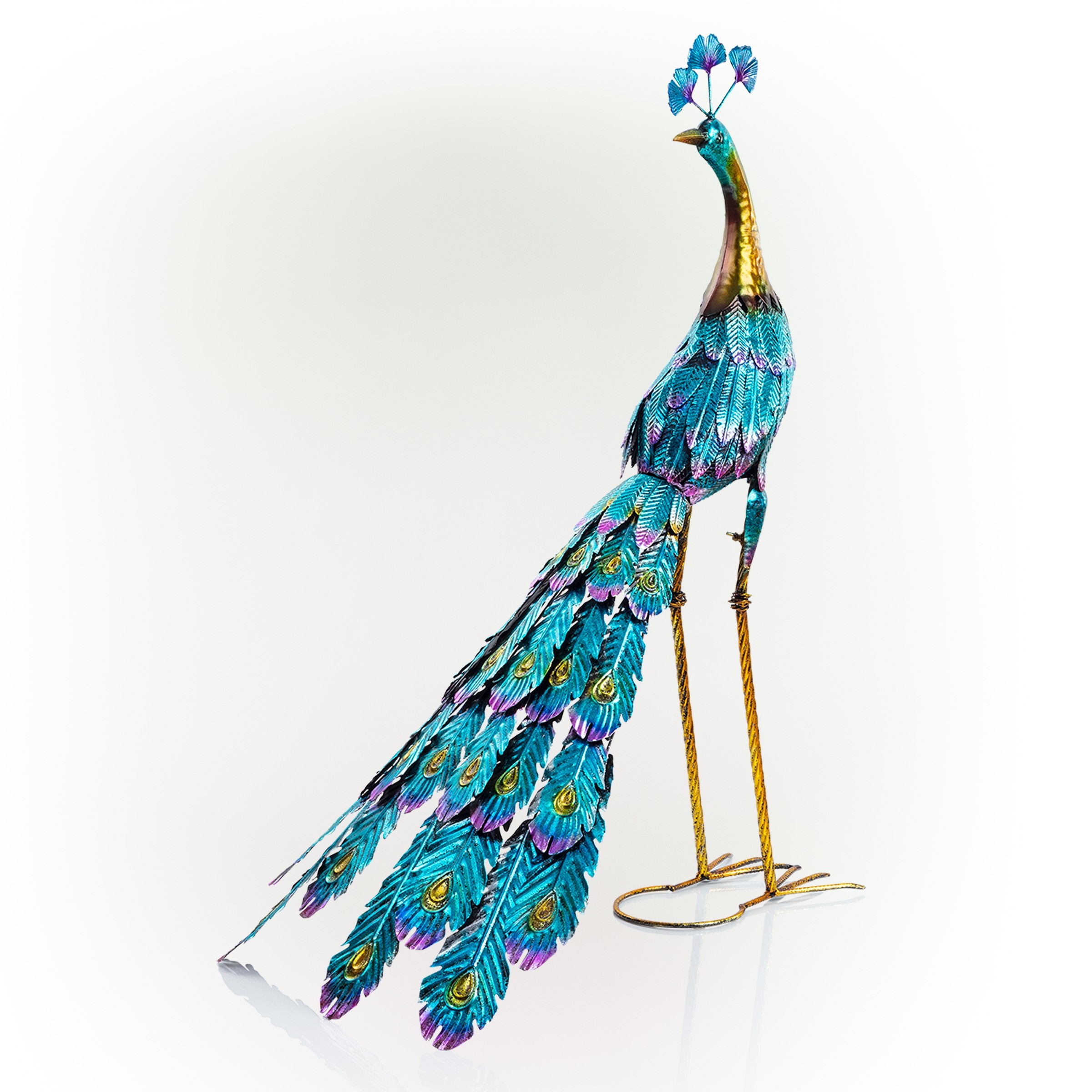 GRACEFUL METAL PEACOCK GARDEN DECOR 