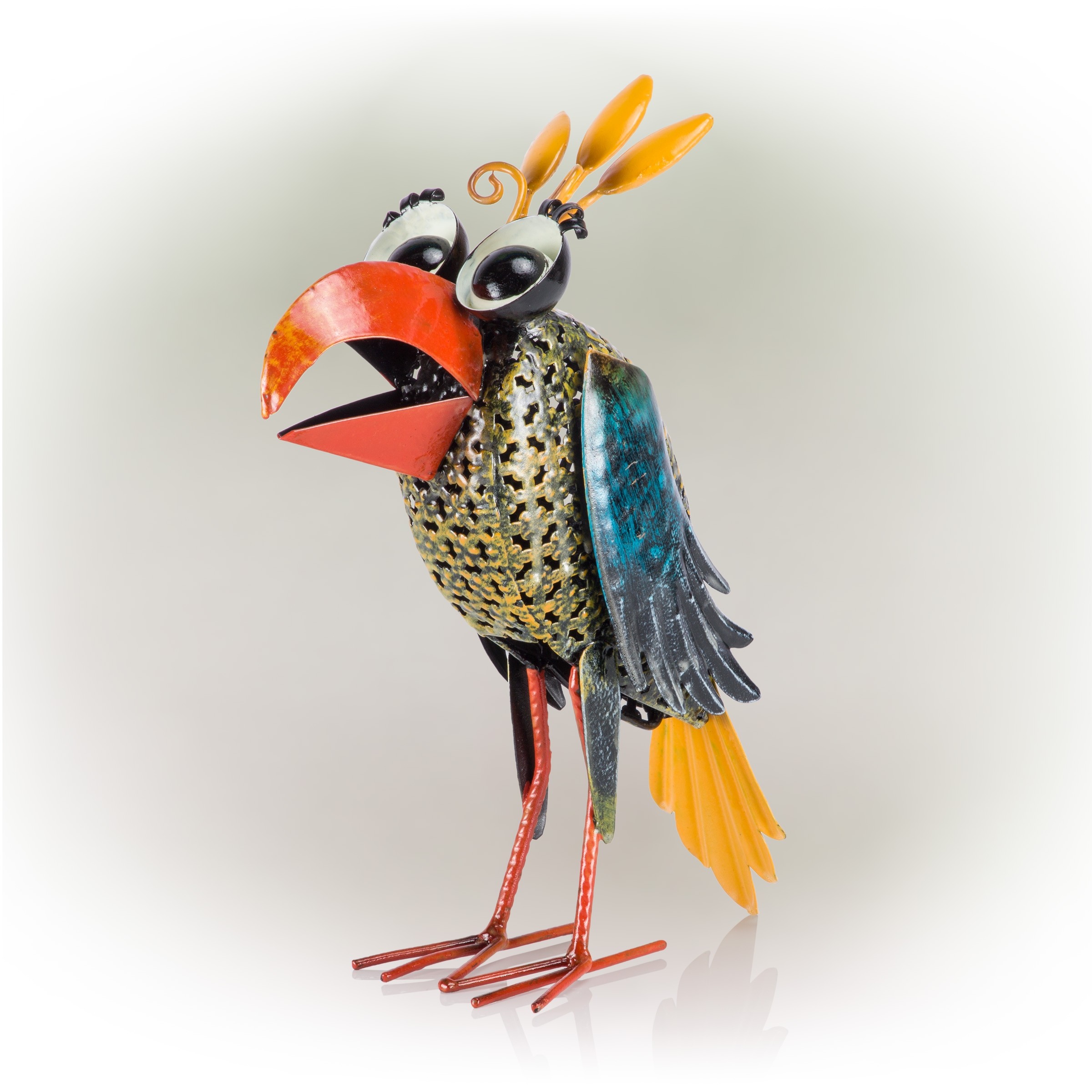 QUIRKY METAL WIDE-EYED YELLOW CHEST BIRD DÉCOR