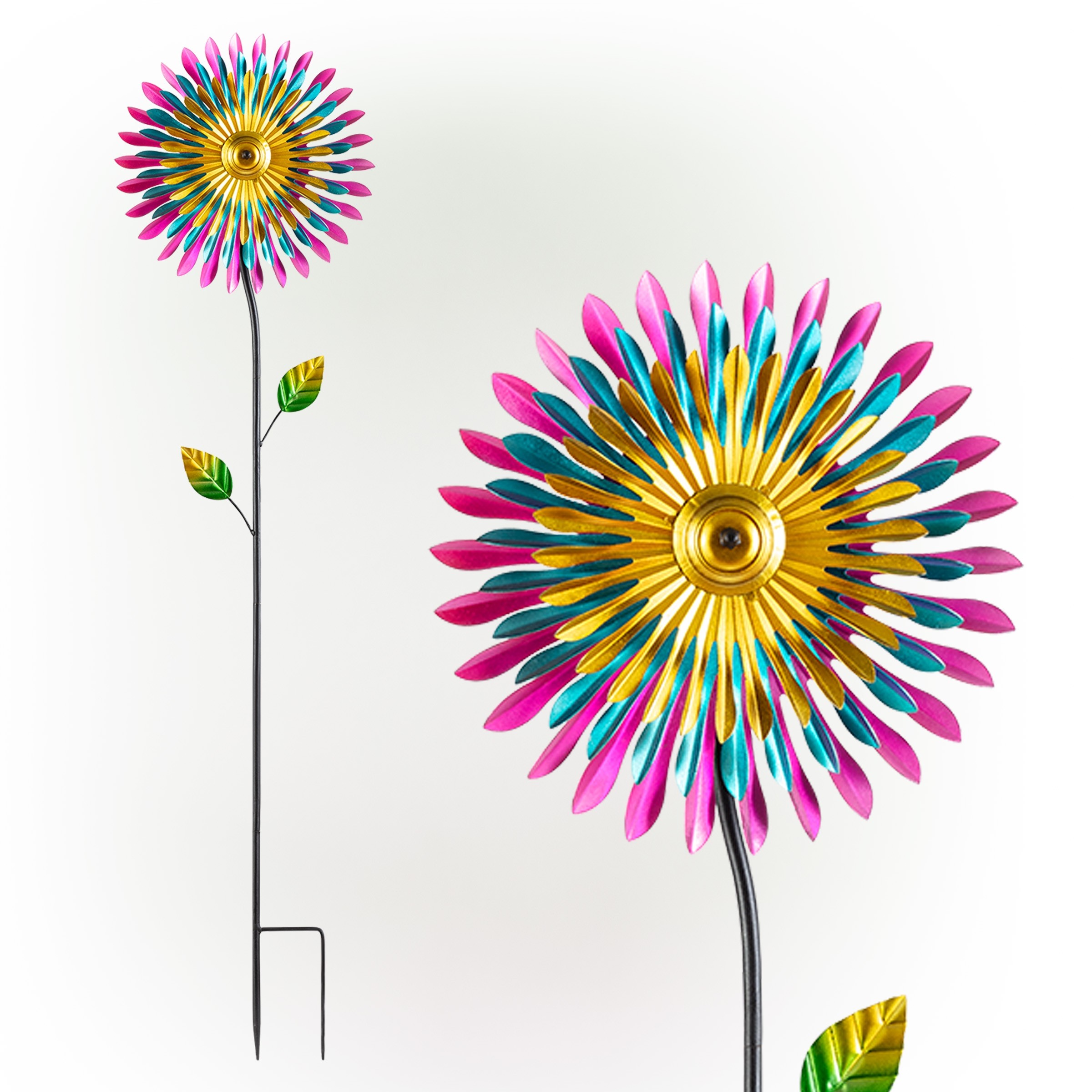 Alpine Corporation 47" Tall Outdoor Metal Windmill Triple Spinner Garden Stake Yard Decoration, DaisyAlpine Corporation 47" Tall Outdoor Metal Windmill Triple Spinner Garden Stake Yard Decoration, Daisy