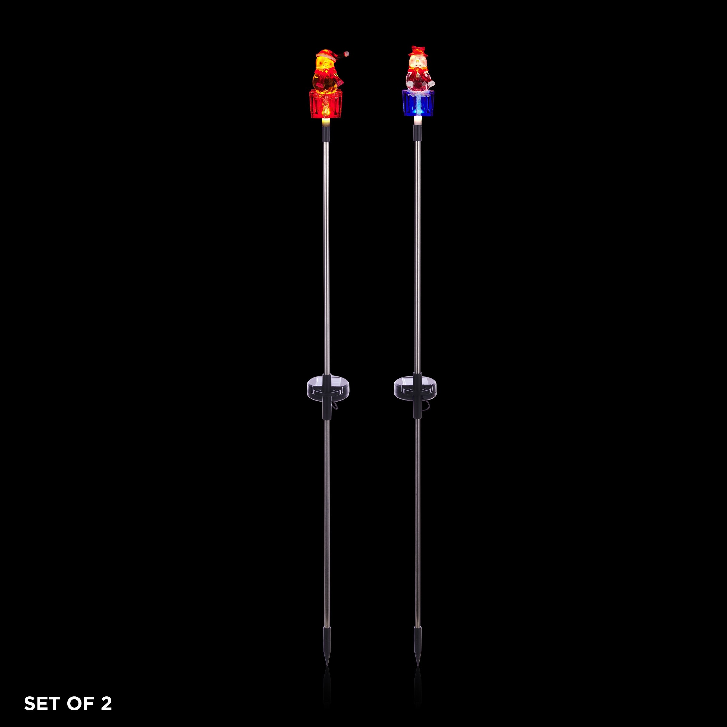 Alpine Corporation Holiday Décor Acrylic Snowman Stakes with Solar Color Changing LED Lights, 2-Pack