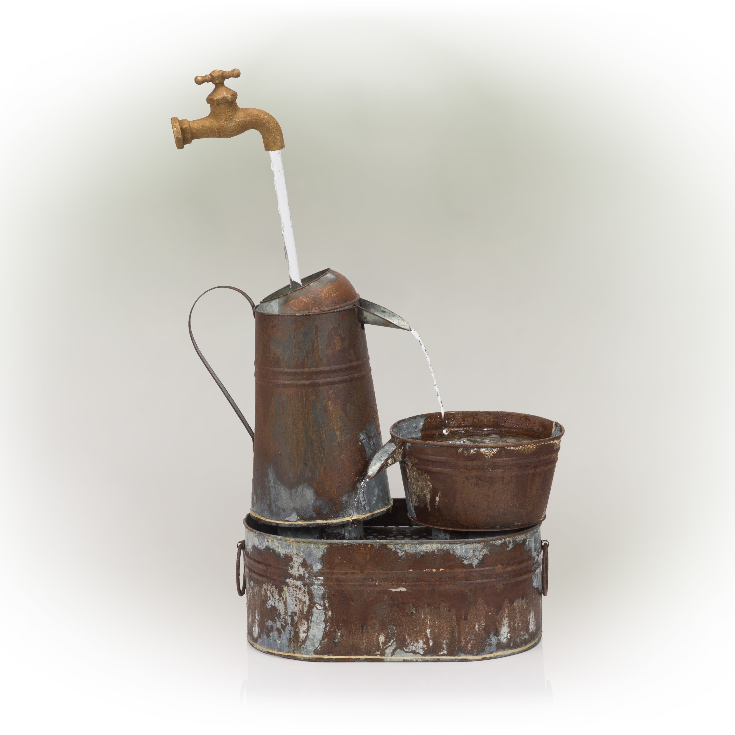 34" RUSTIC INVISIBLE FLOWING SPOUT WATERING CAN FOUNTAIN