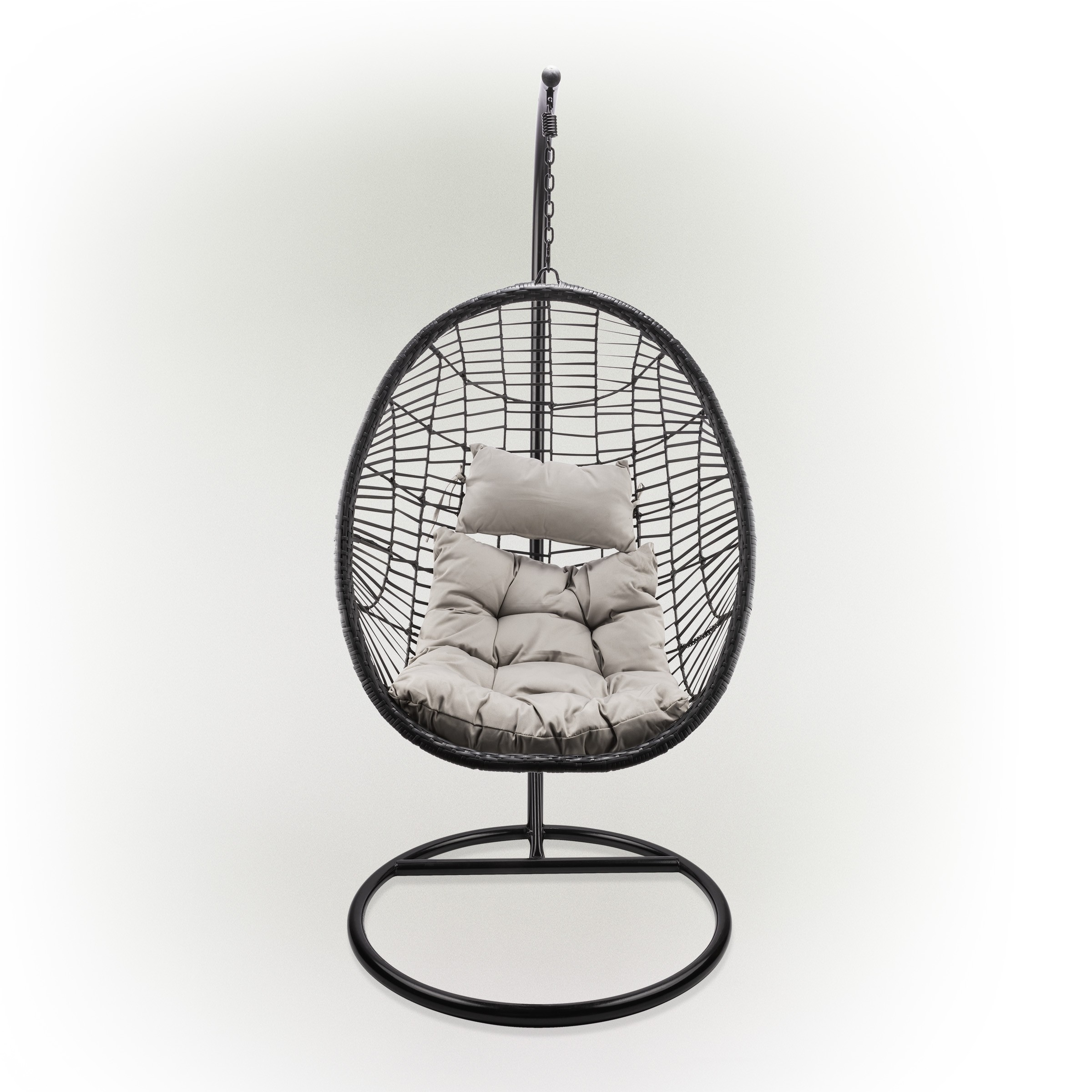 Brown Rattan Egg Chair with Cushion and Metal Stand 