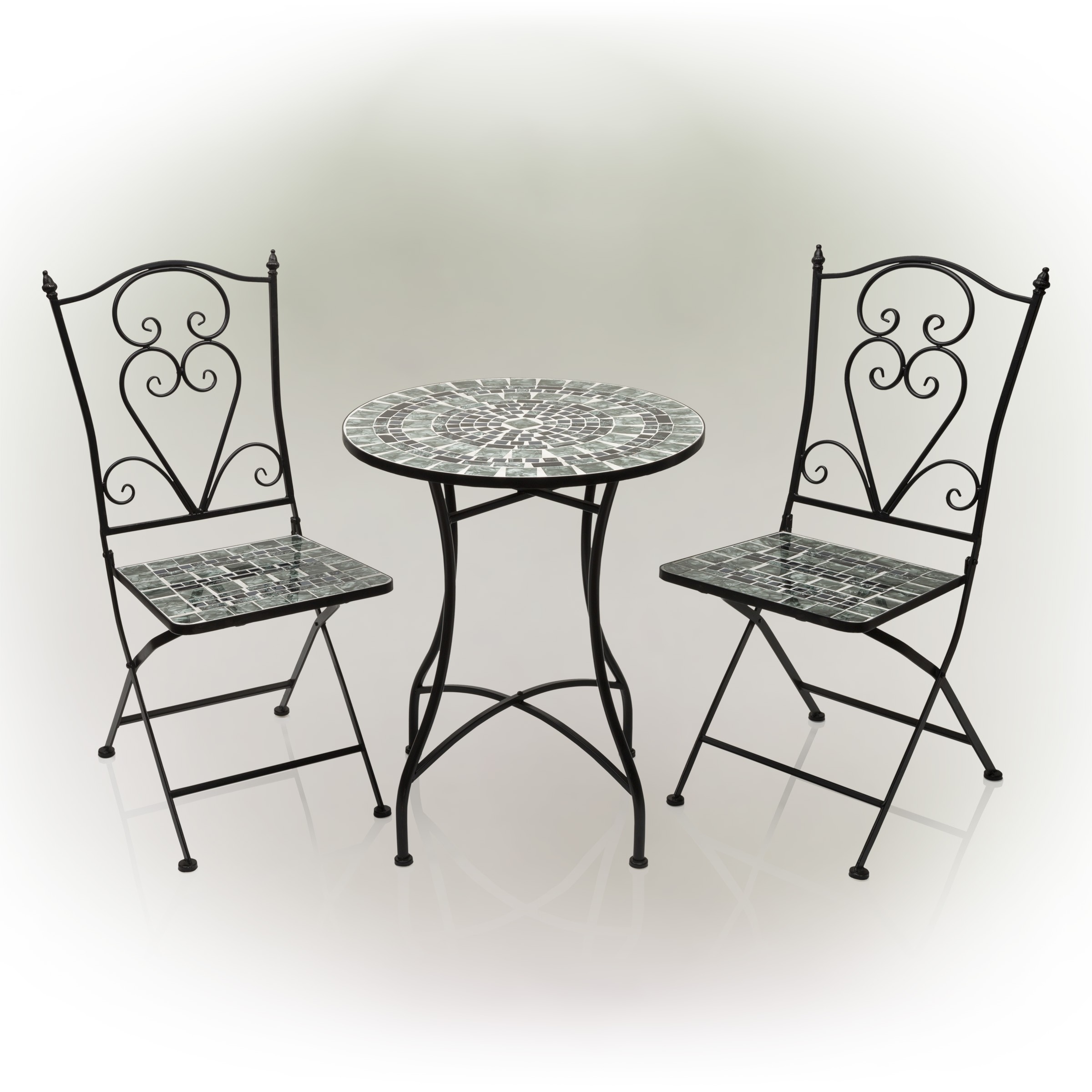 3-PIECE BLACK AND GRAY MARBLED GLASS MOSAIC BISTRO SET