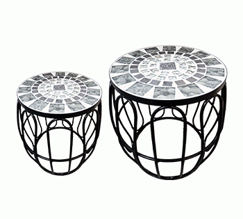 ALPINE CORPORATION INDOOR/OUTDOOR METAL AND MOSAIC TILE PLANTER STANDS, GRAY/BLACK (SET OF 2)