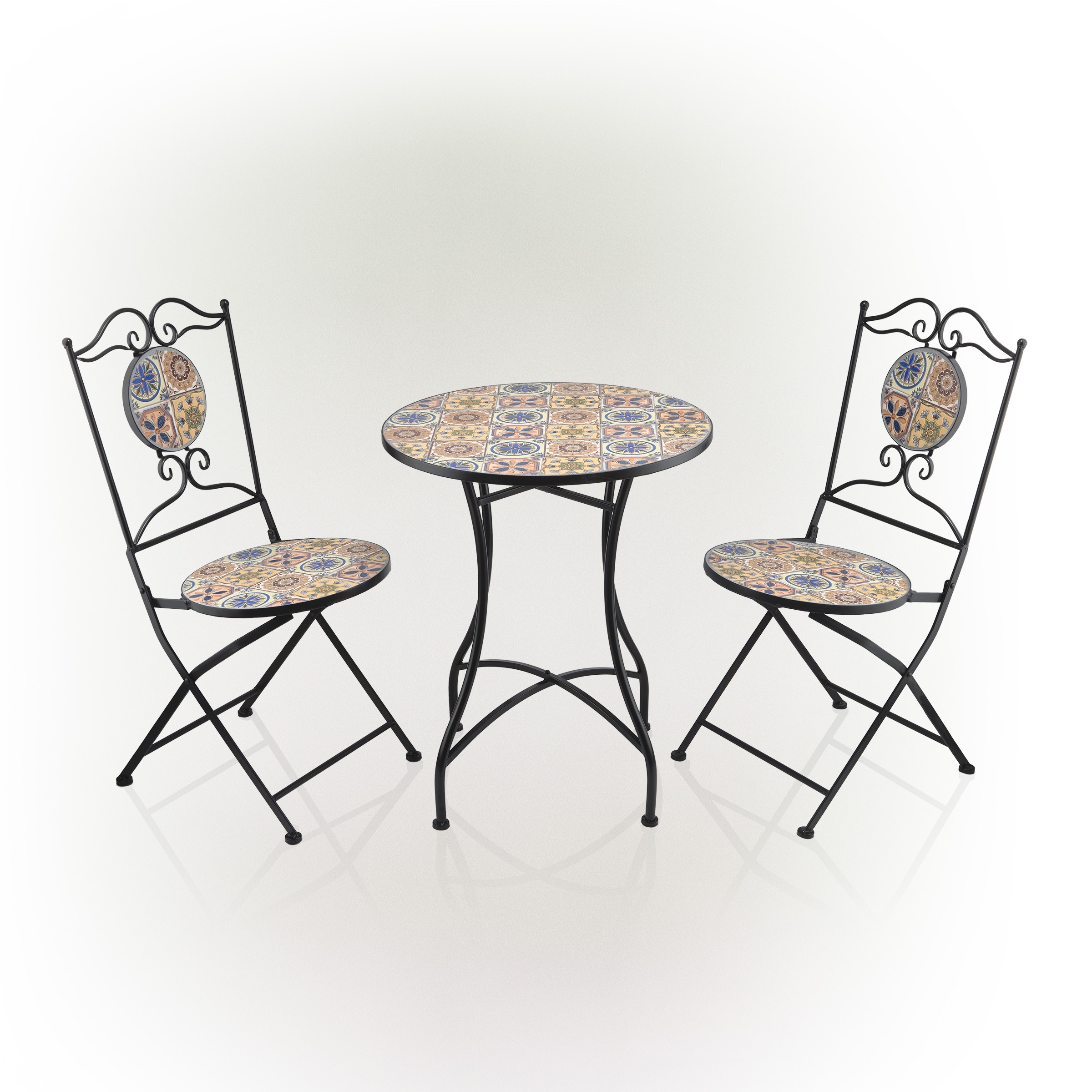 3-PIECE BLACK AND GRAY MARBLED GLASS MOSAIC BISTRO SET