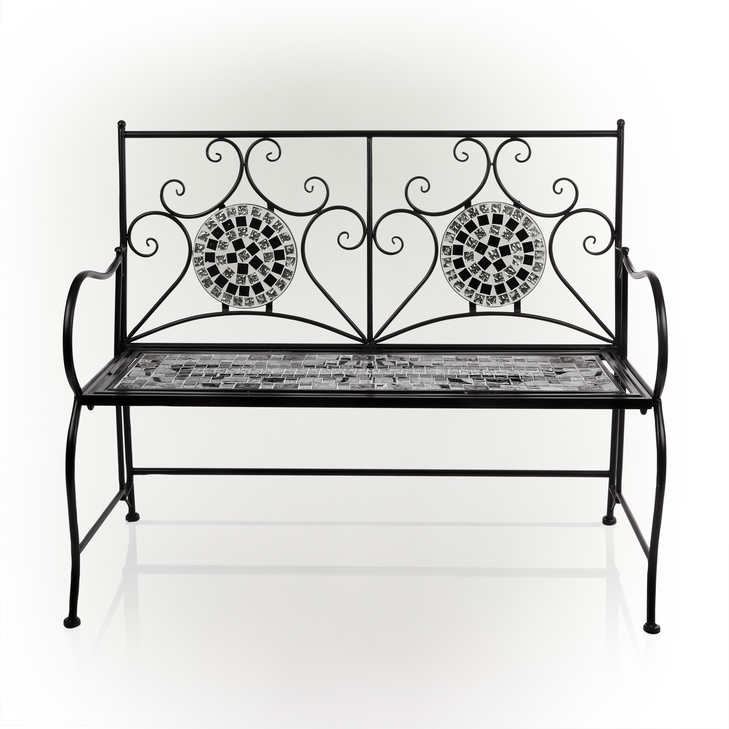 Alpine Corporation 44"L Indoor/Outdoor 2-Person Metal Garden Bench with Mosaic Tiles, Gray/Black
