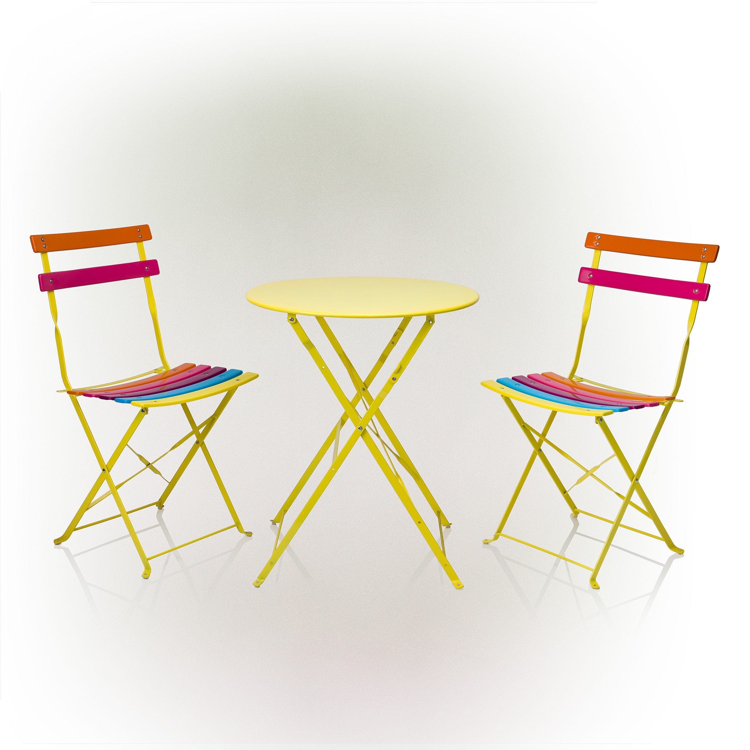 32" VIBRANT RAINBOW COLORED METALLIC FOLD-ABLE BISTRO SET 