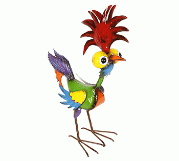 18" Colorful Eccentric Tropical Rooster Décor with Glossy Finish