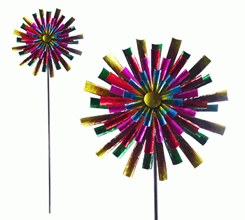 ALPINE CORPORATION 81" TALL OUTDOOR COLORFUL FLOWER WIND SPINNER STAKE YARD DECORATION, MULTICOLOR
