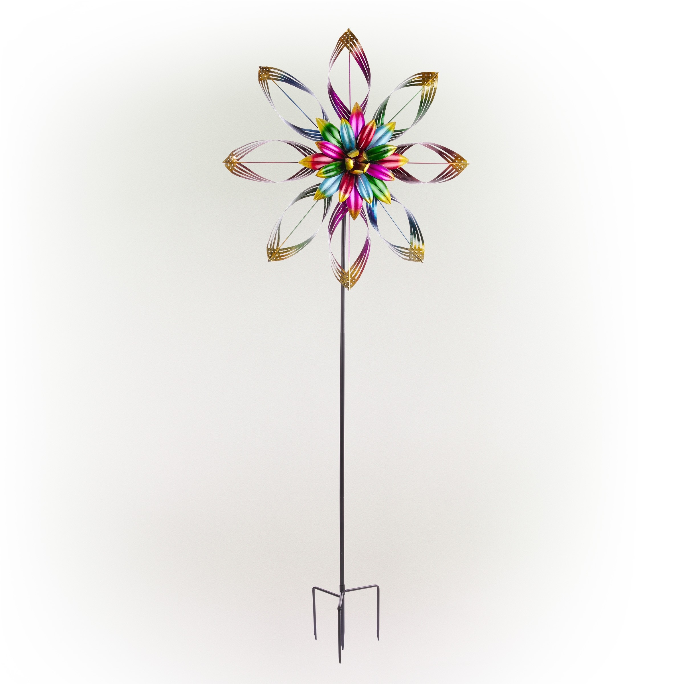 Colorful Embellished Flower Wind Spinner Stake