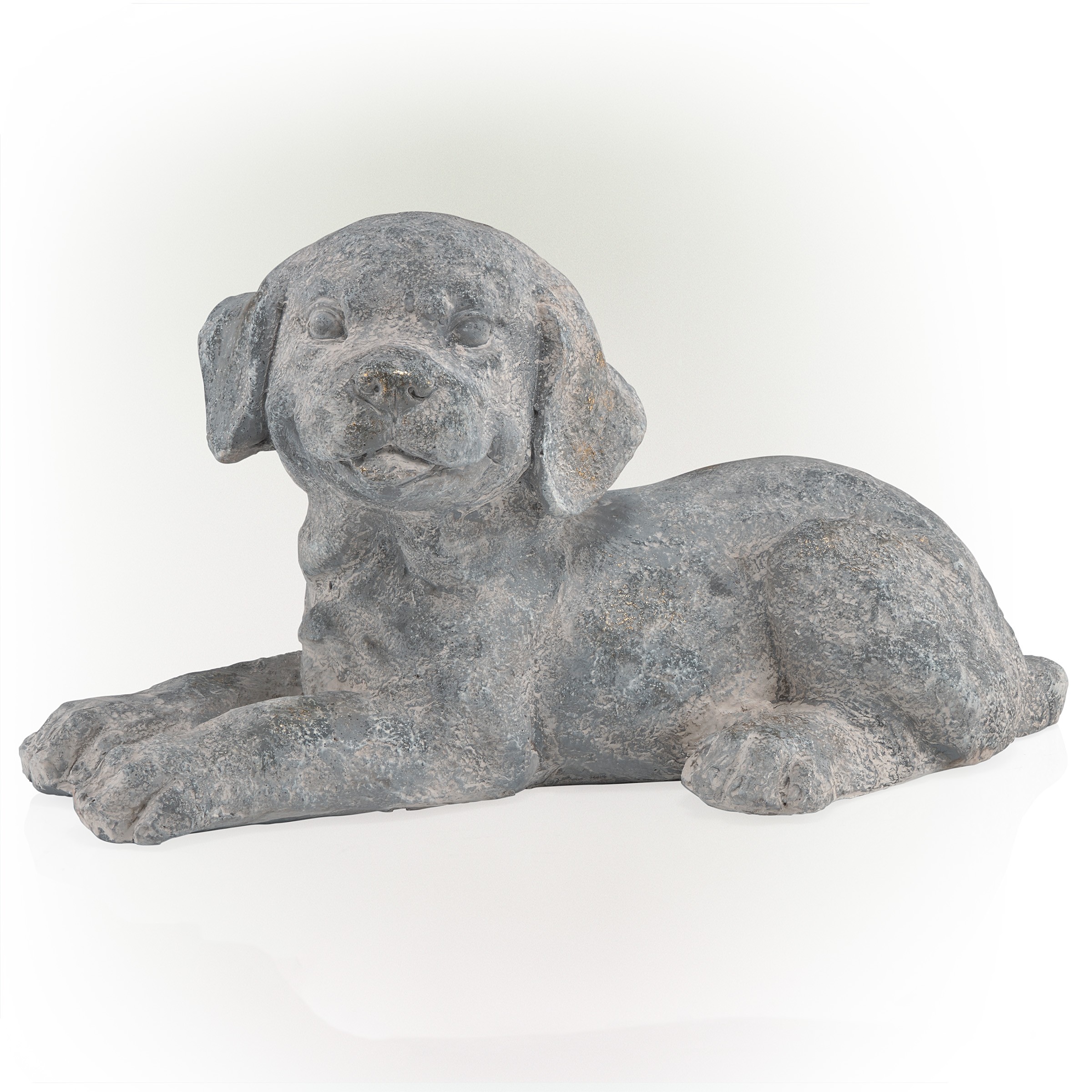 Weathered Stone Puppy Laying Down Statue