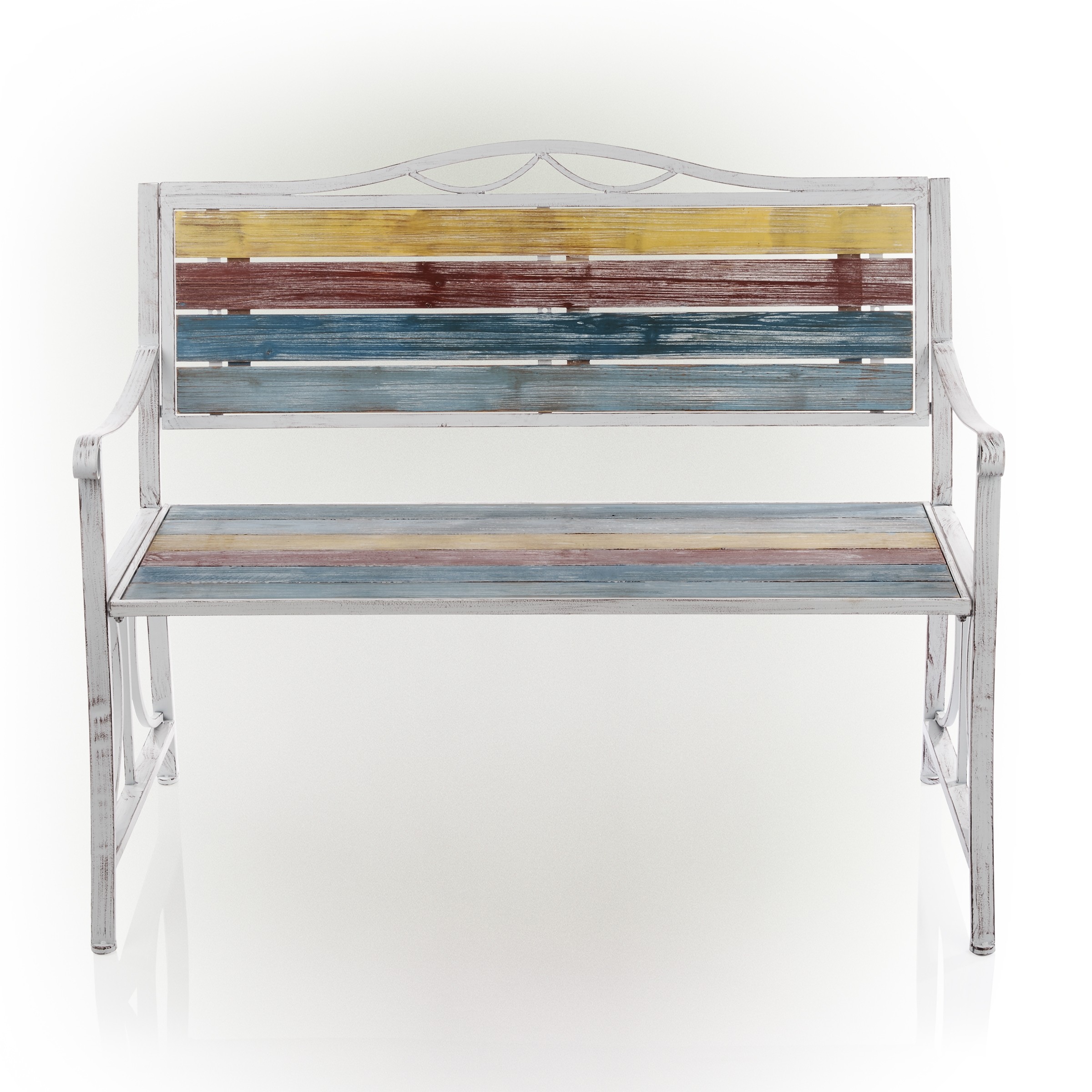 Multicolor Weathered Wood and Metal Garden Bench 