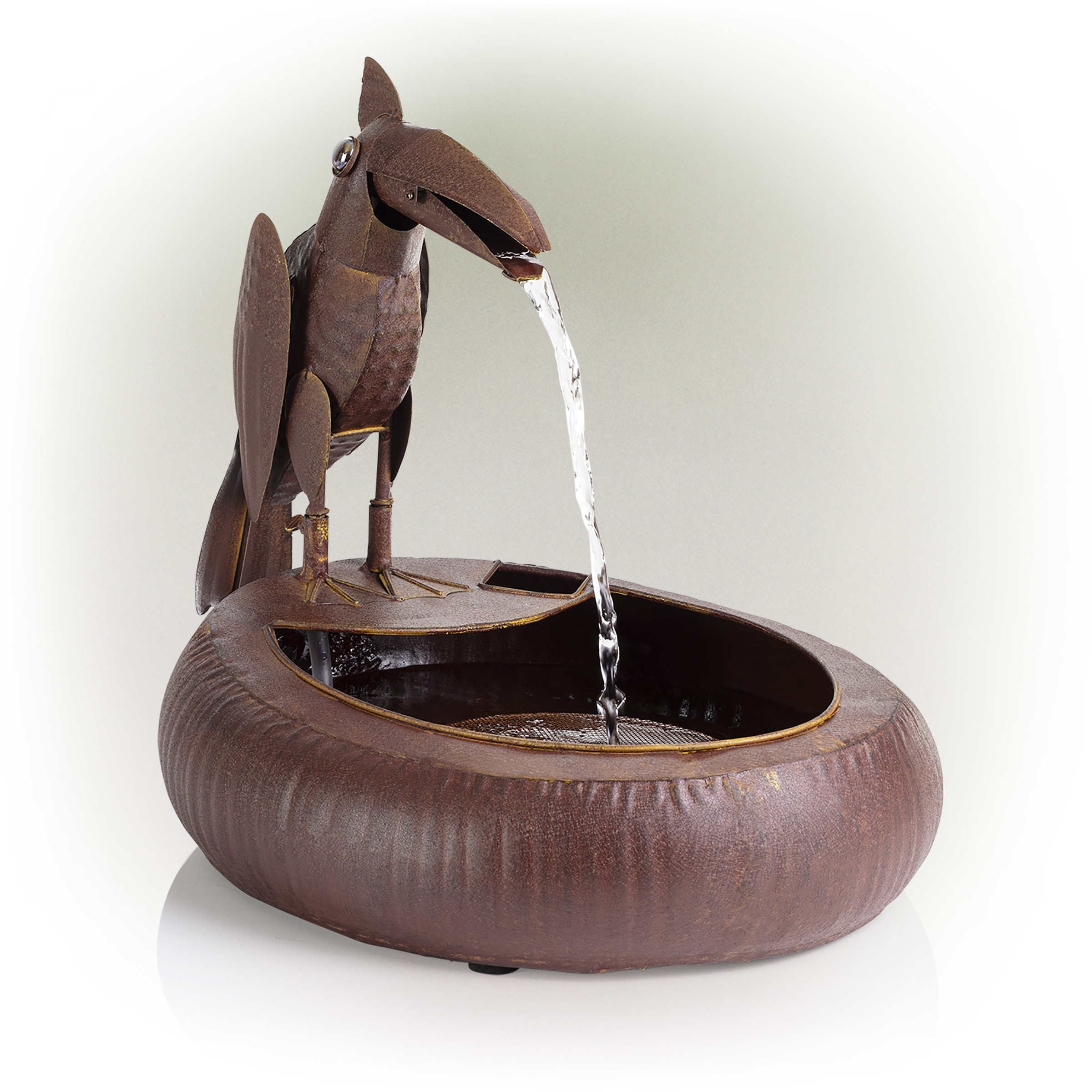 16" STRADDLING TOUCAN METALLIC FOUNTAIN WITH RUSTIC FINISH 