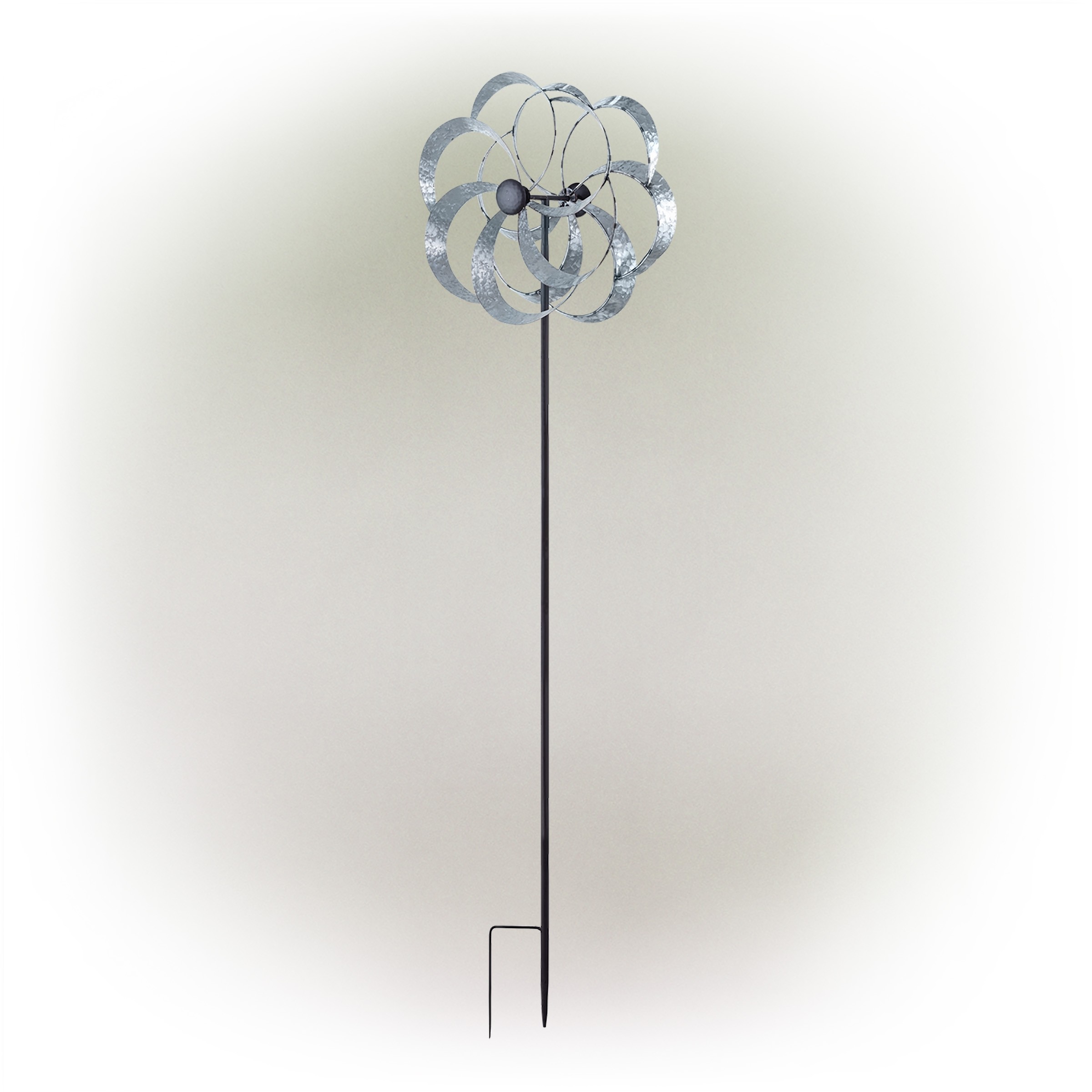 GALVANIZED FLORAL WIND SPINNER GARDEN STAKE 