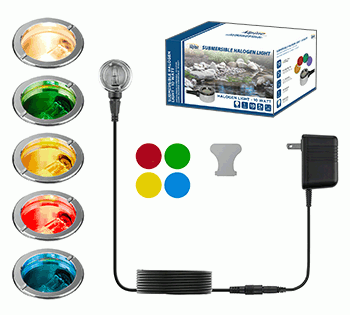 10 WATT SUBMERSIBLE HALOGEN FOUNTAIN & POND LIGHT W/ COLOR LENSES