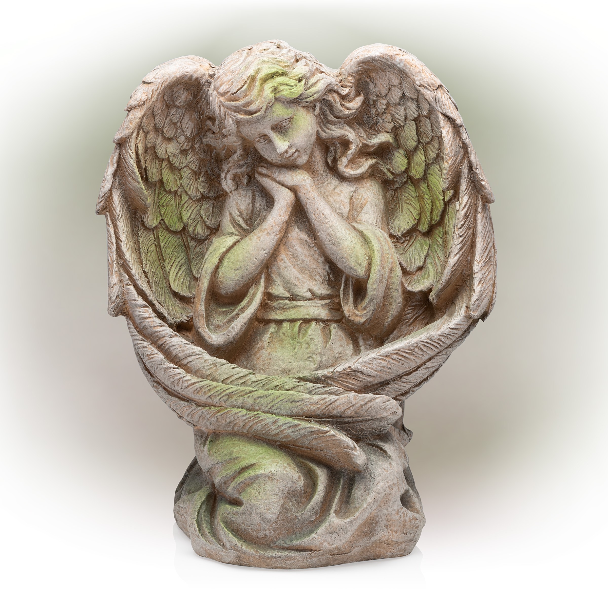 19" Medieval Guardian Angel Garden Statue with Mossy Finish