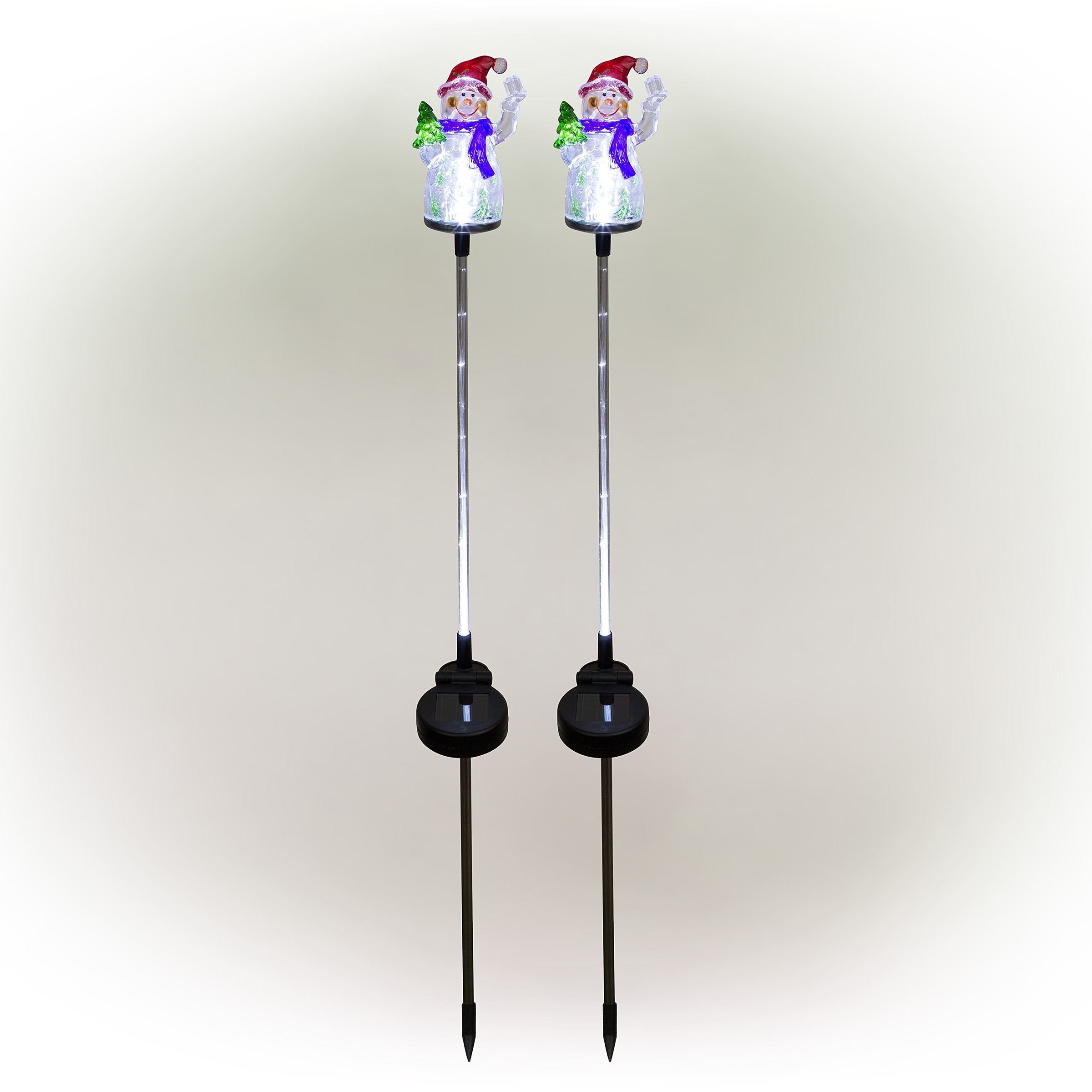 Solar Snowman Garden Stake w/ Fiber Optic Lights- Set of 2