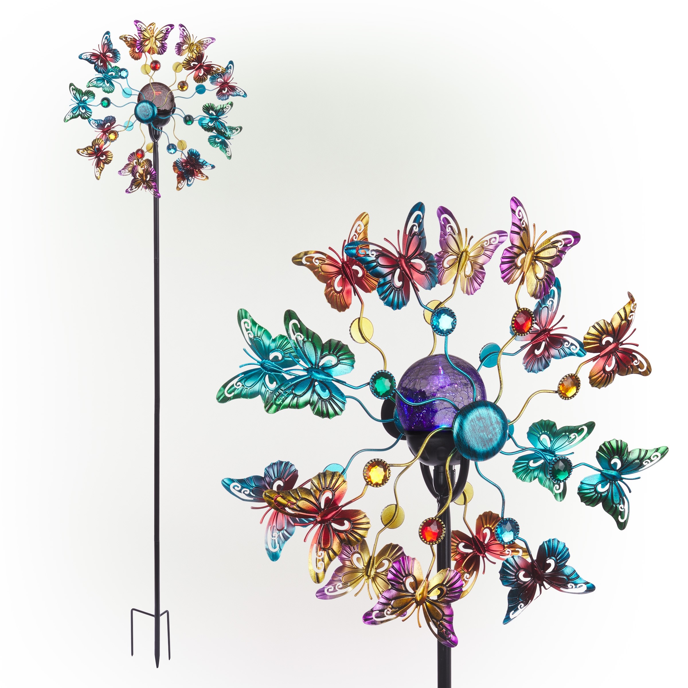 Solar Butterfly Wind Spinner Stake with Color Changing LEDs