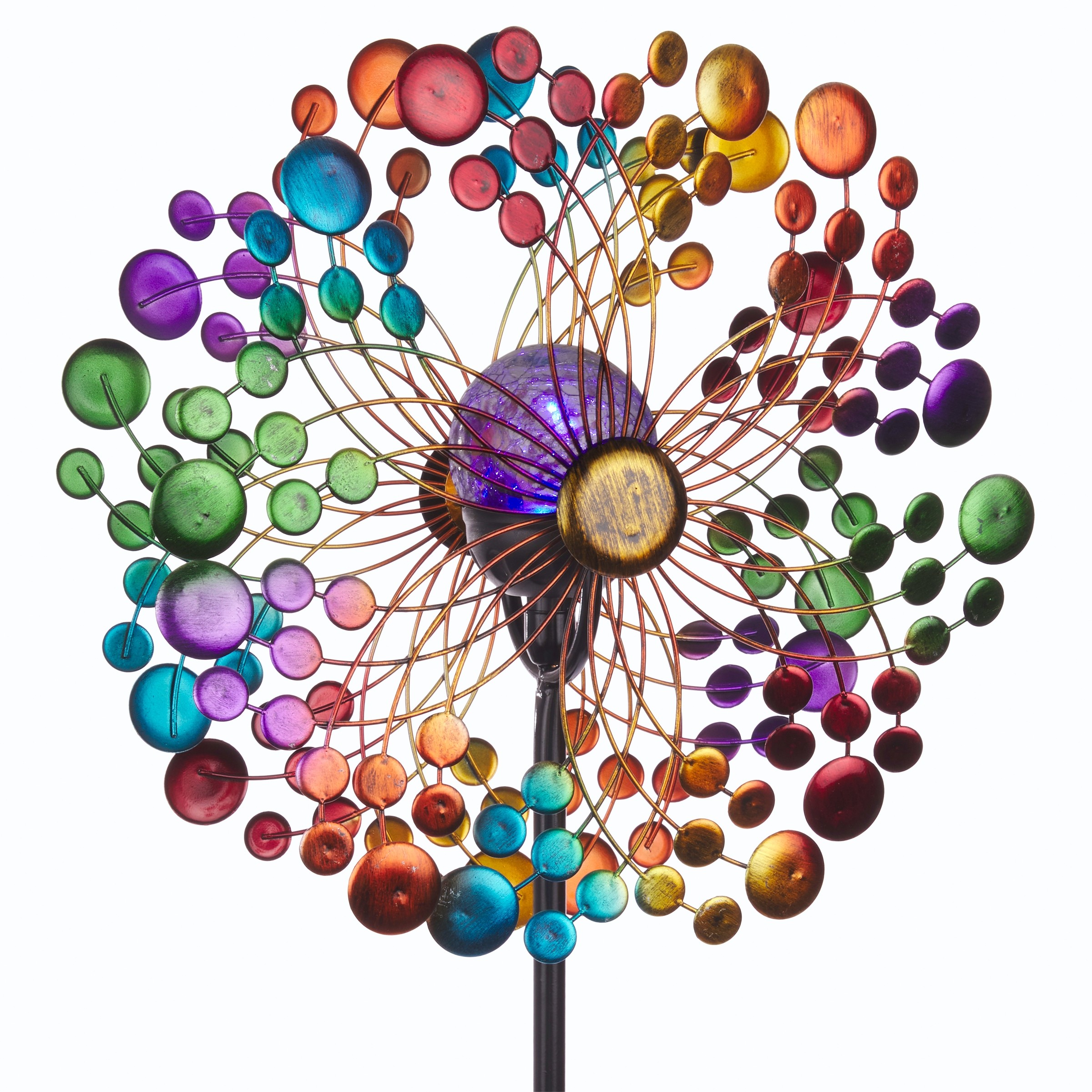 Alpine Corporation 60"H Outdoor Solar Ecliptic Metal Wind Spinner Lawn Stake with Color-Changing LED Light